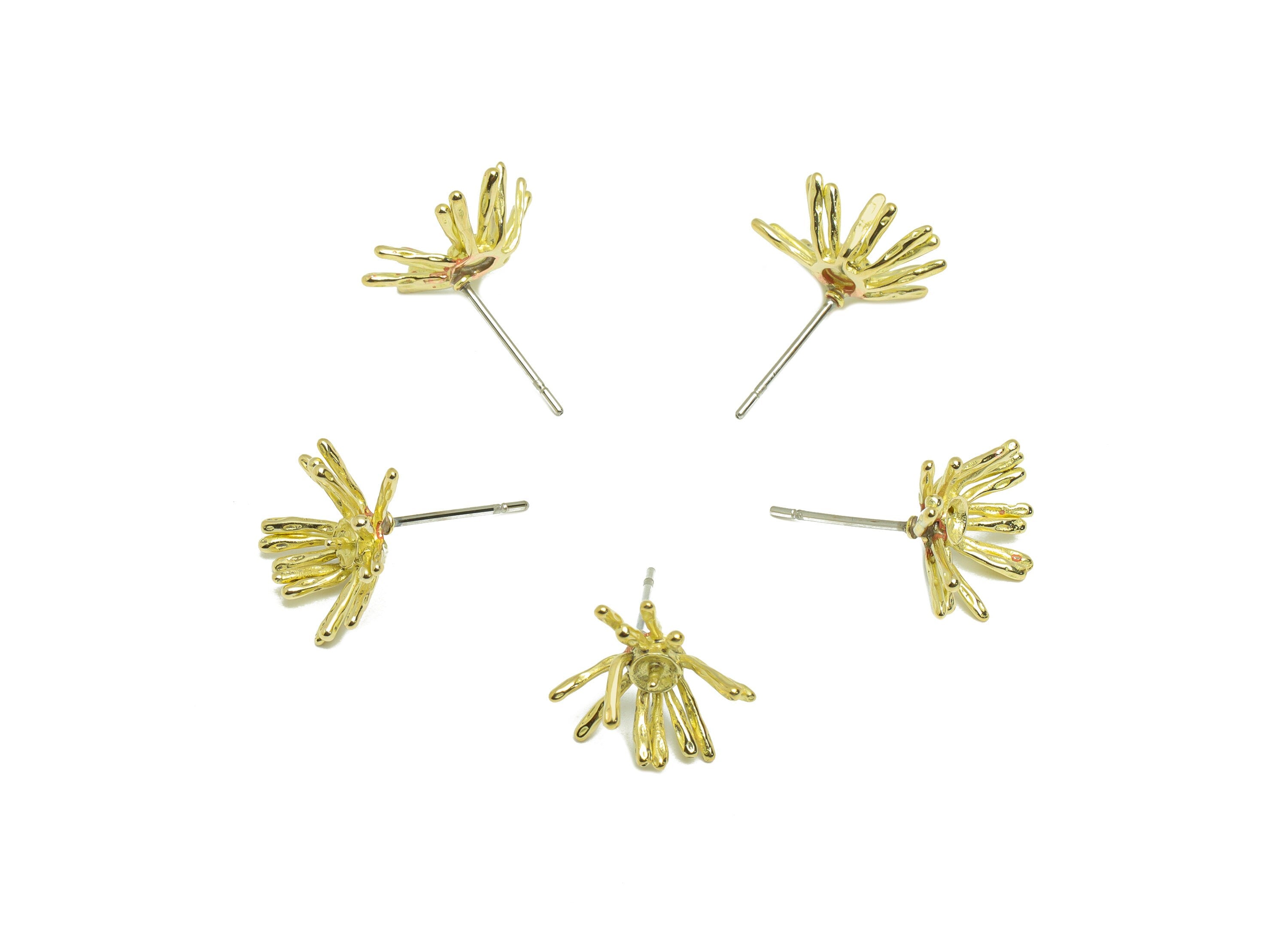 Brass Flower Earring Post - Raw Brass Daisy Earring Stud - Brass Earring Post For Diamond - Brass Botanical Earring Post -14x12x2mm - PP9305 - DOMEDBAZAAR