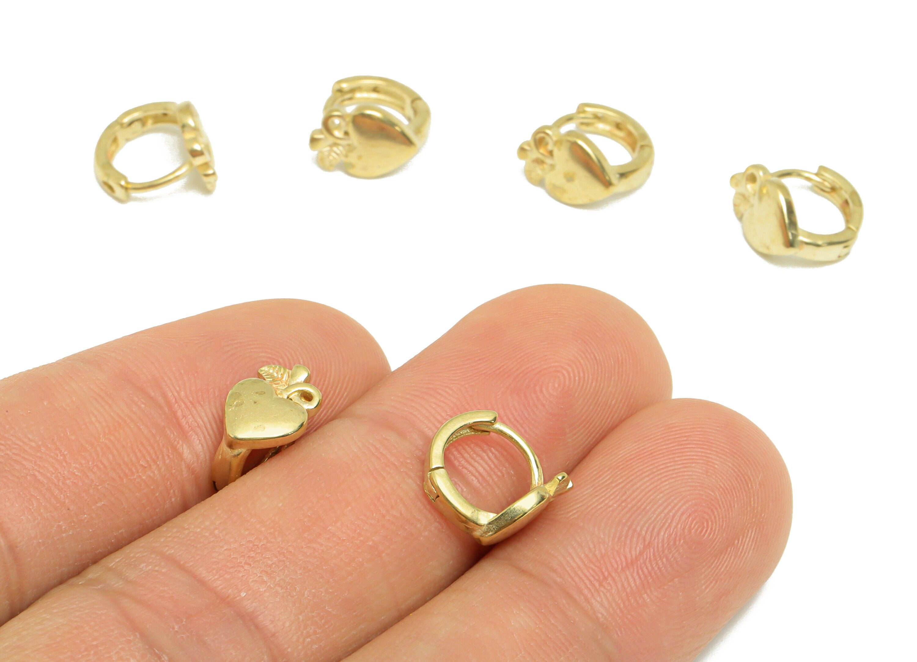 Brass Heart Huggie Hoop Earring - Raw Brass Apple Earring Clasp - Brass Heart Clasp Earring - Clasp Hoop Earring - 9.59x9.03x6.58mm - PP9607 - DOMEDBAZAAR