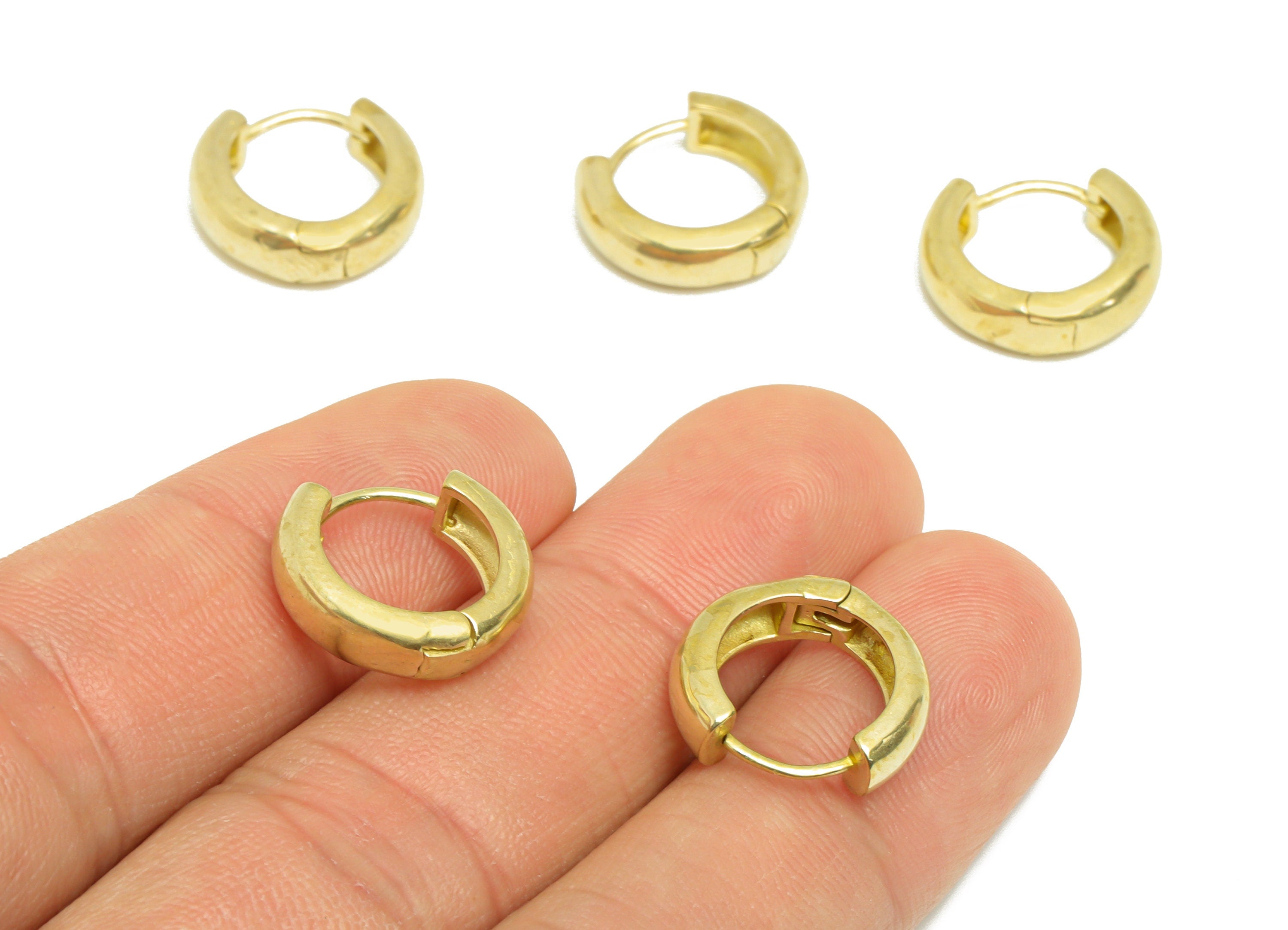 Brass Round Huggie Hoop Earring - Raw Brass Thick Wire Earring Clasp - Brass Clasp Earring - Clasp Hoop Earring - 15.6x13.82x4mm - PP9615 - DOMEDBAZAAR