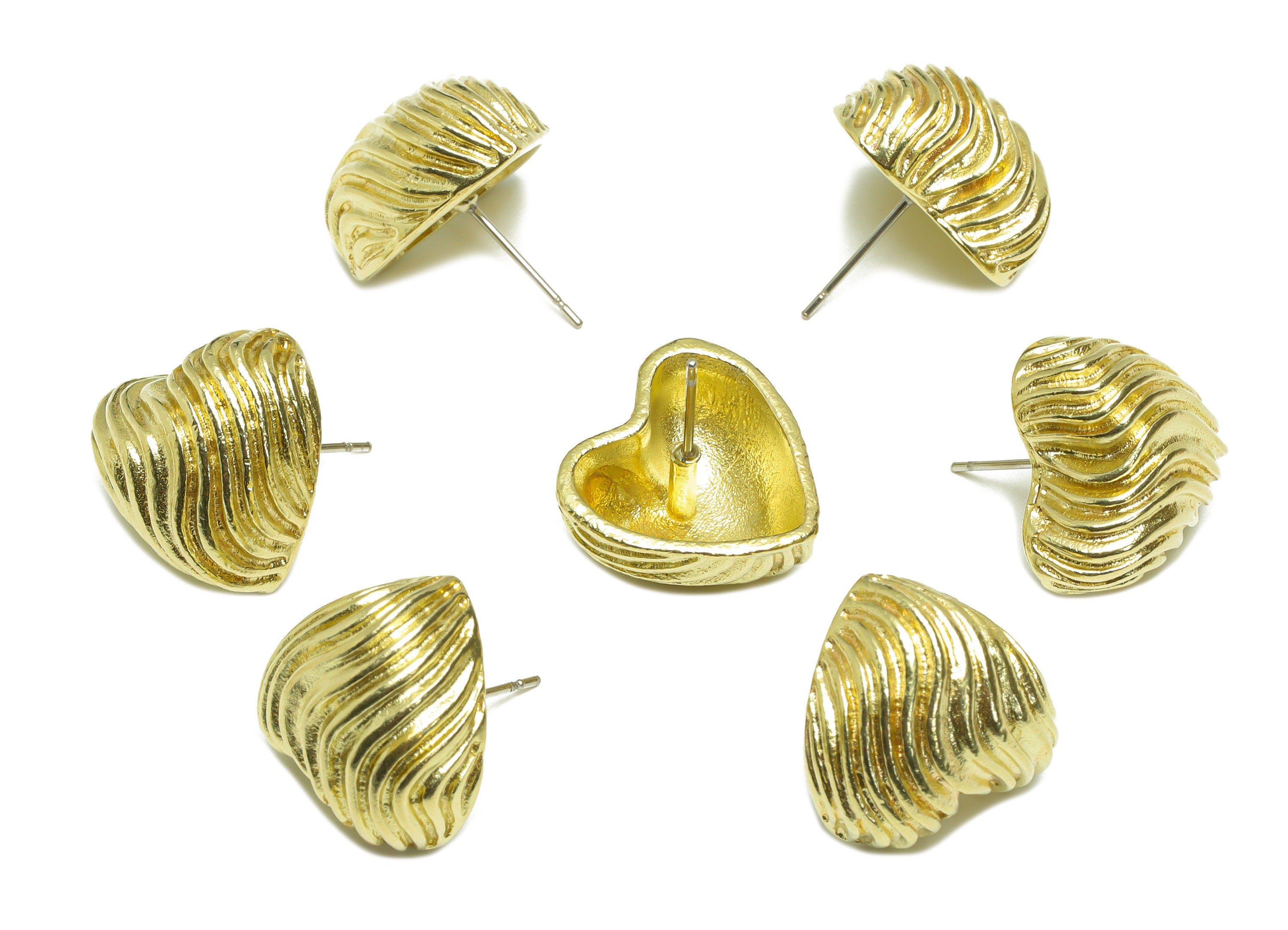 Brass Textured Heart Earring Stud - Raw Brass Cubic Heart Earring Post - Brass Heart Earring Post - Textured Post - 17.38x17.41x9mm - PP9521 - DOMEDBAZAAR