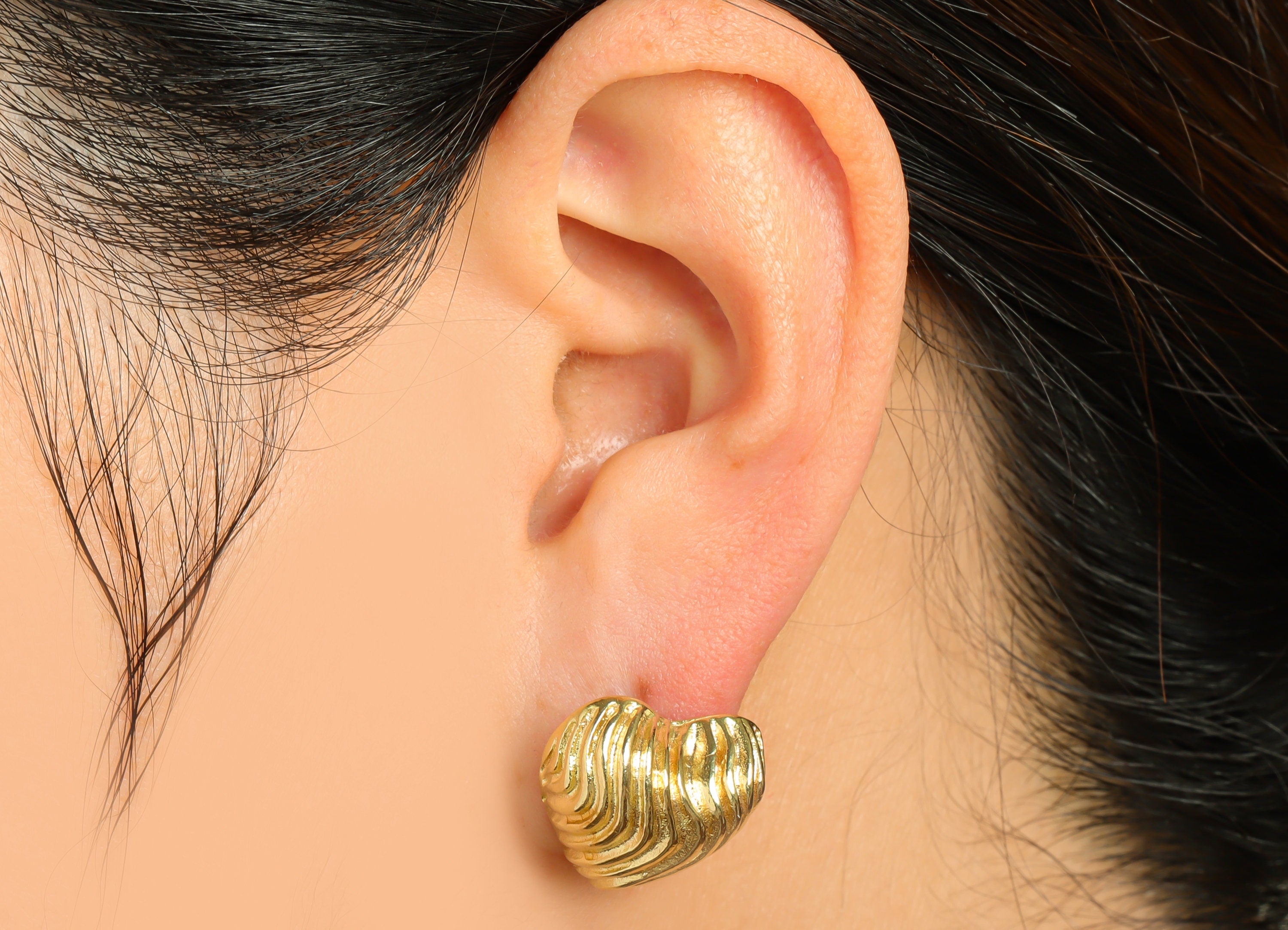 Brass Textured Heart Earring Stud - Raw Brass Cubic Heart Earring Post - Brass Heart Earring Post - Textured Post - 17.38x17.41x9mm - PP9521 - DOMEDBAZAAR