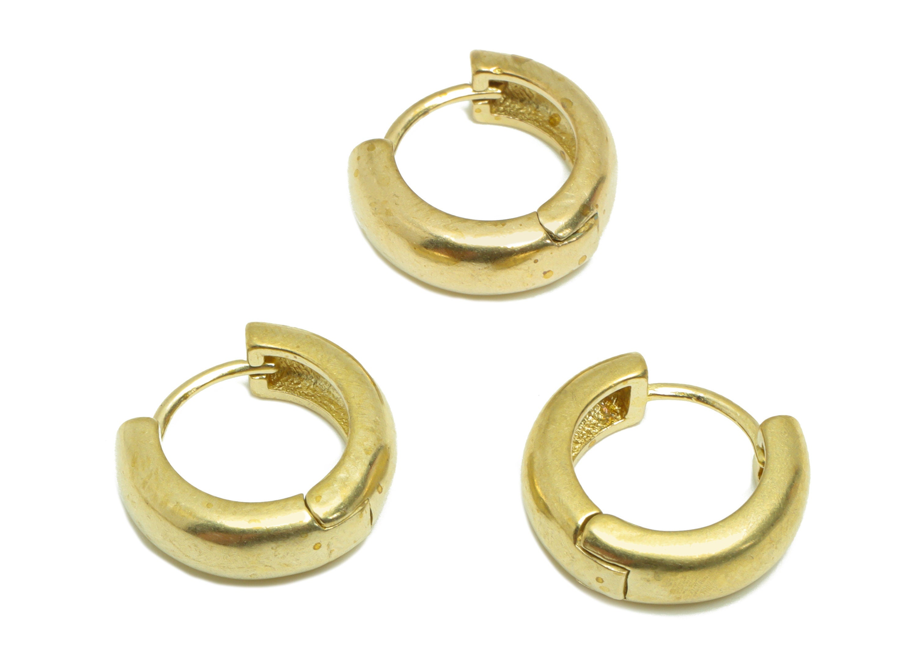 Brass Thick Huggie Hoop Earring - Raw Brass Circle Earring Clasp - Brass Clasp Earring - Clasp Hoop Earring - 14.8x13.7x4.8mm - PP9584 - DOMEDBAZAAR