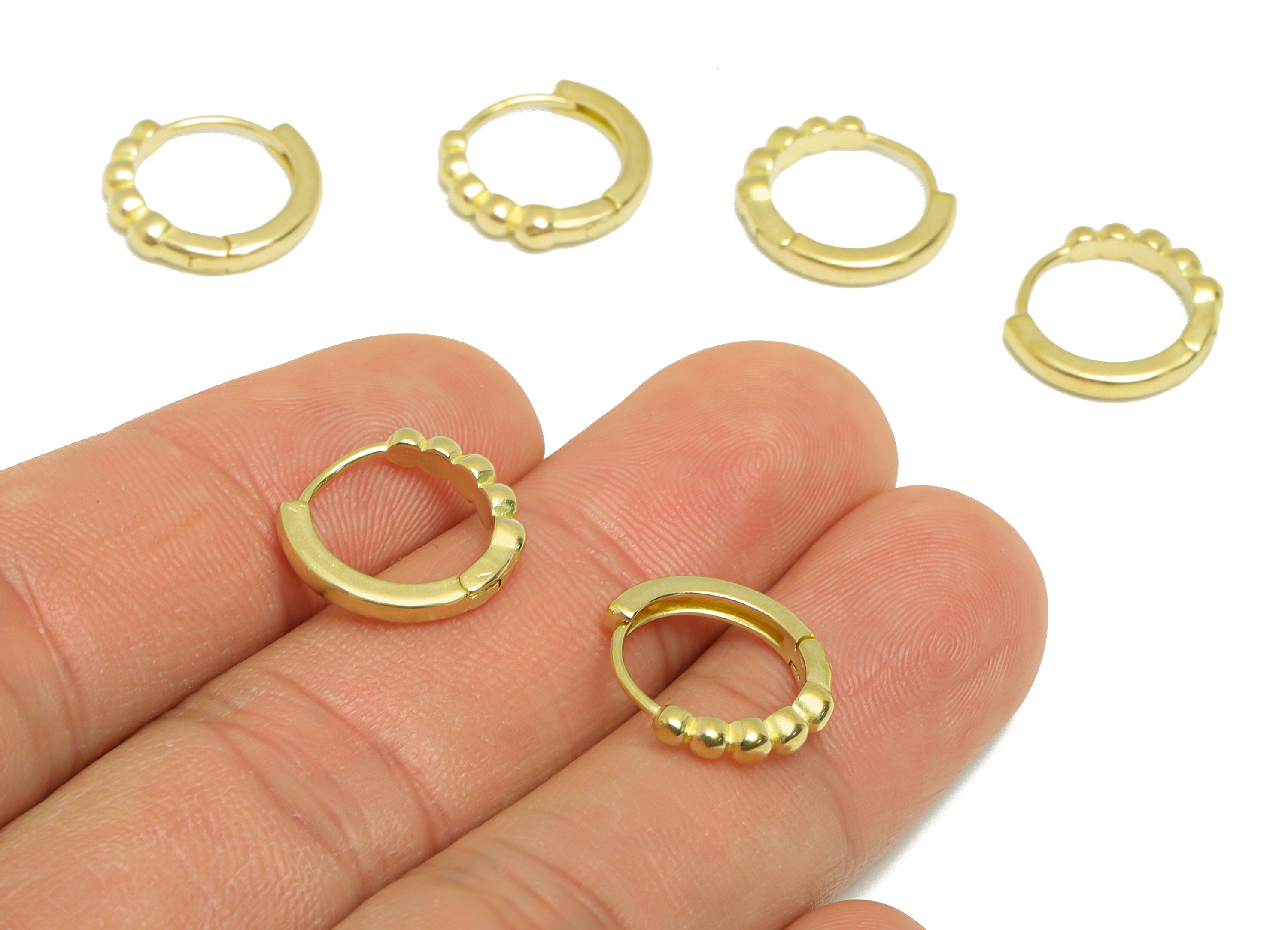 Brass Balls Huggie Hoop Earring - Raw Brass Circle Earring Clasp - Brass Clasp Earring - Clasp Hoop Earring - 4.7x13.4x2.72mm - PP9550 - DOMEDBAZAAR
