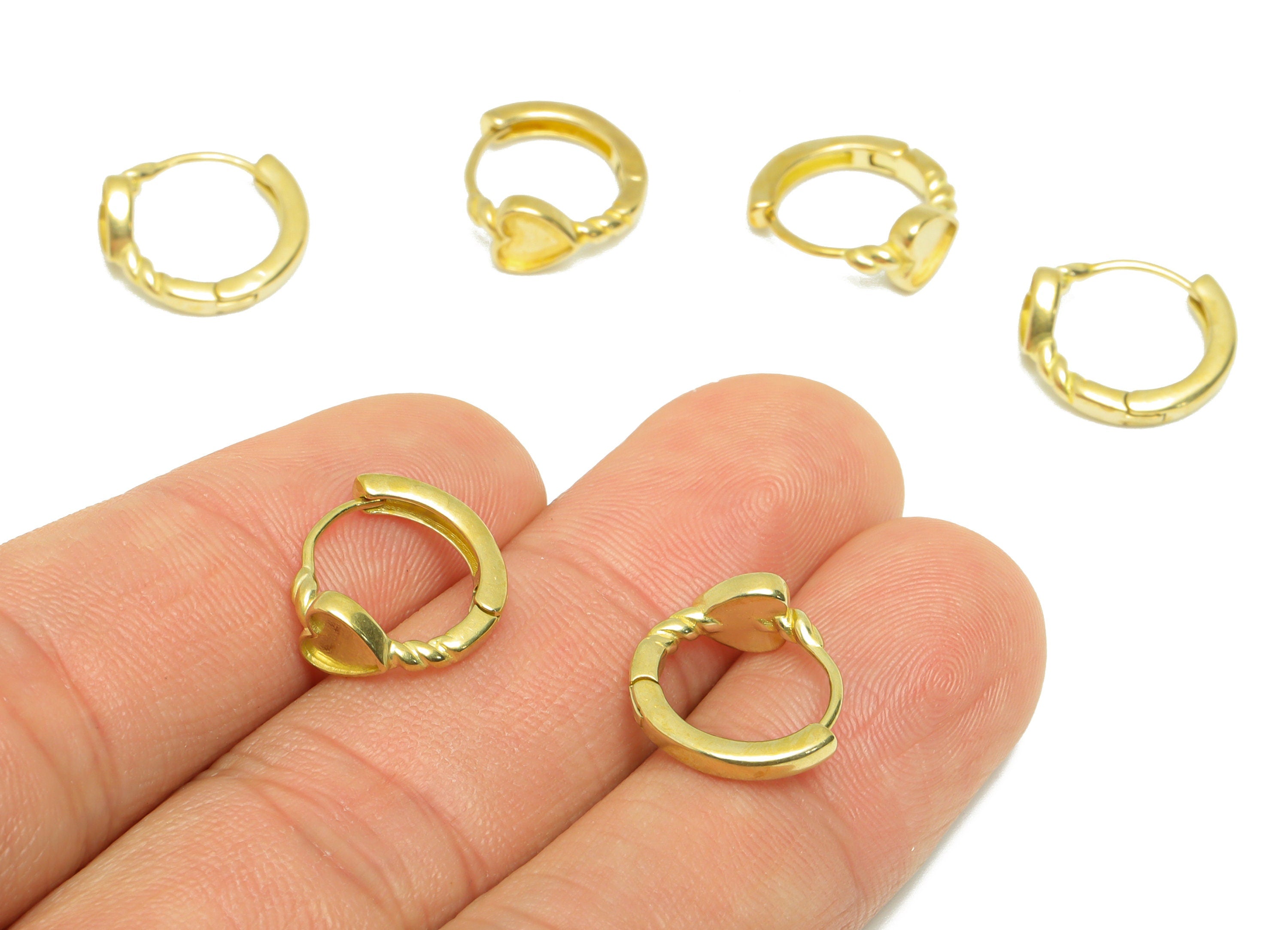 Heart Chain Huggie Hoop Earring - Raw Brass Earring Clasp For Enamel- Ring Clasp Earring - Twisted Clasp Hoop Earring - 13x12.8x5mm - PP9599 - DOMEDBAZAAR