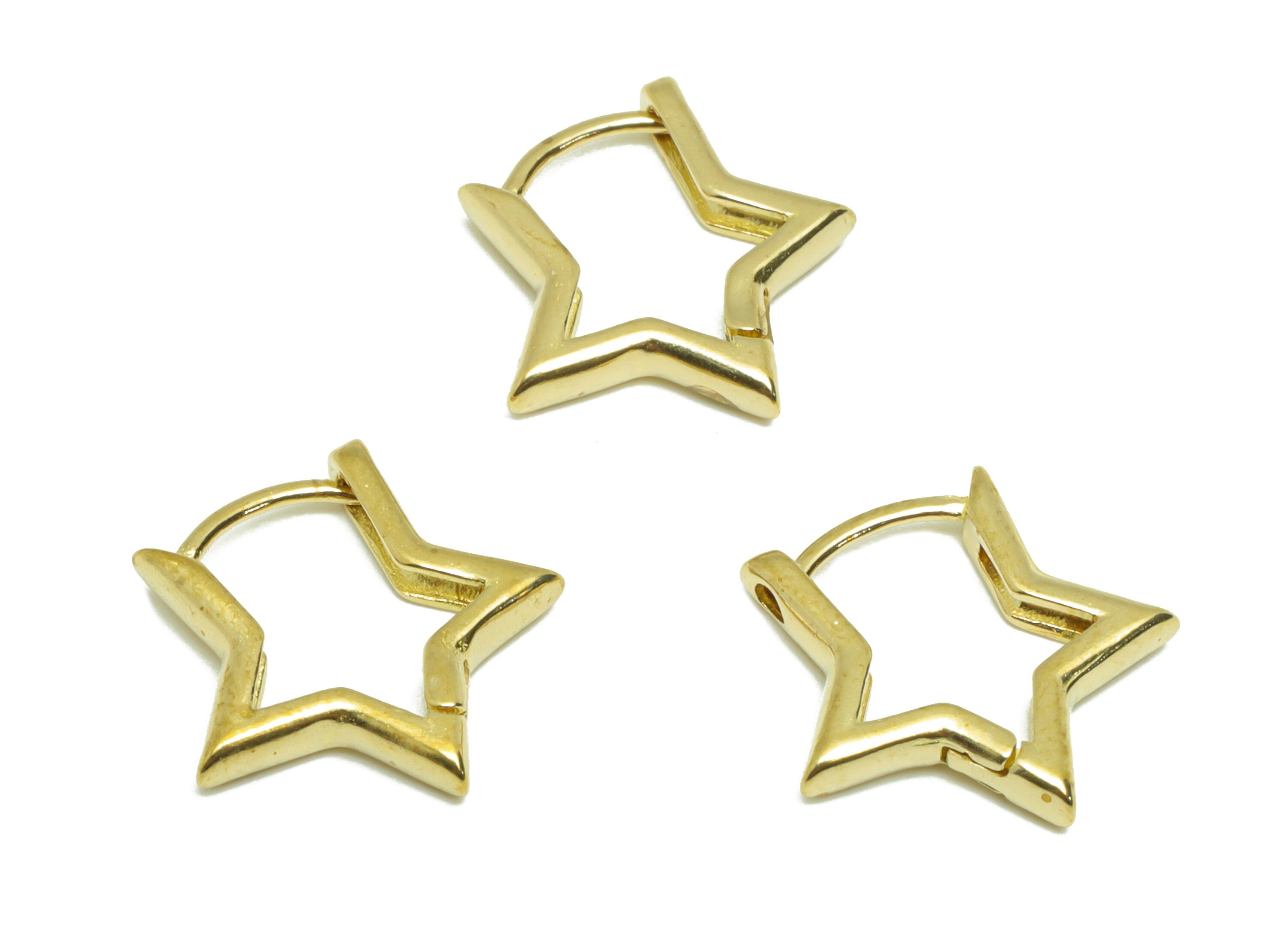 Brass Star English Lock Earring - Raw Brass Star Earring - Brass Hoop Lock Earring - English Lock Earring - 14x13.58x2mm - PP9598 - DOMEDBAZAAR