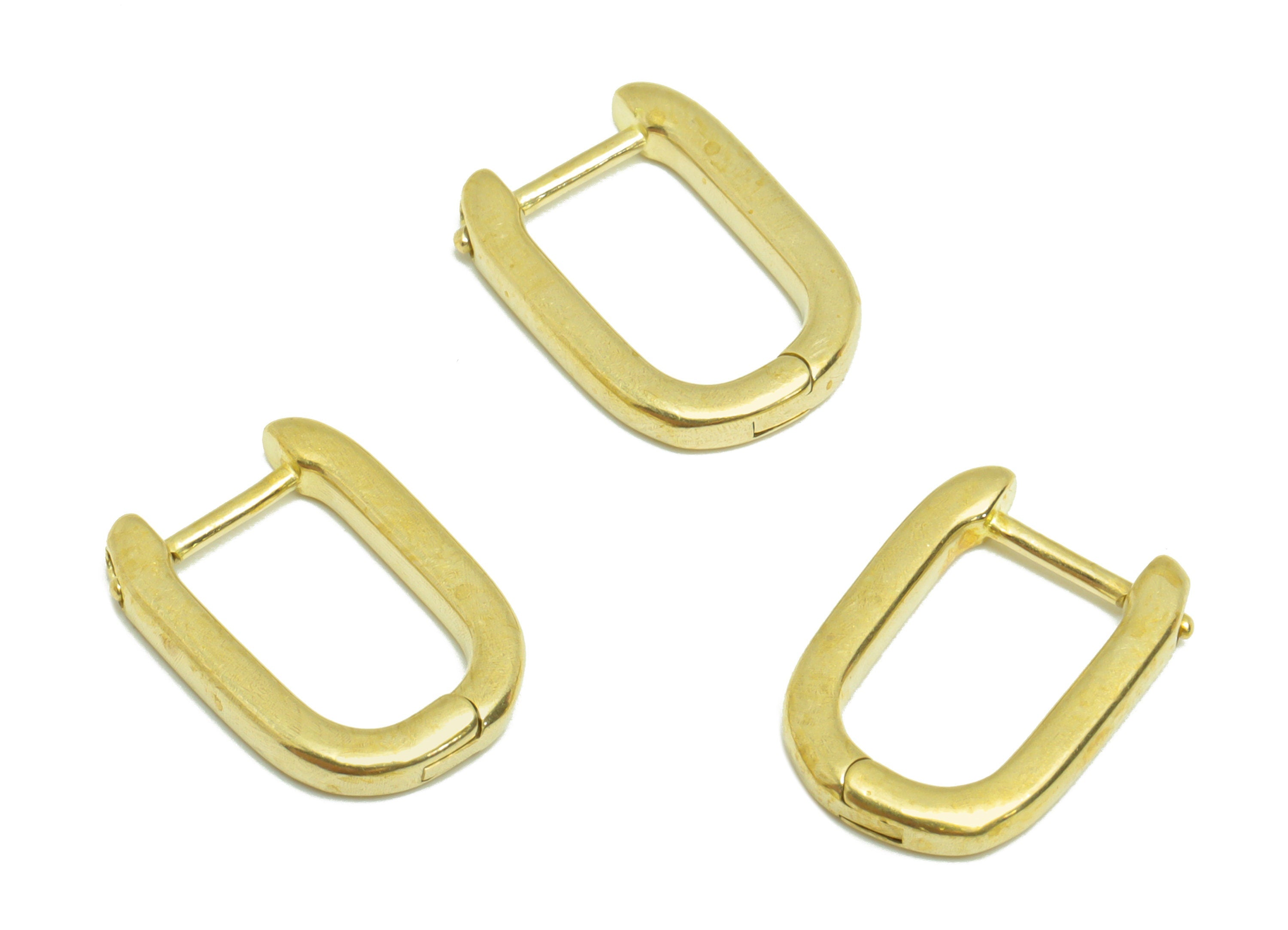 Brass Rectangle English Lock Earring - Raw Brass Geometry Earring - Rectangle Hoop Lock Earring - English Lock Earring - 14x10x2mm - PP9597 - DOMEDBAZAAR