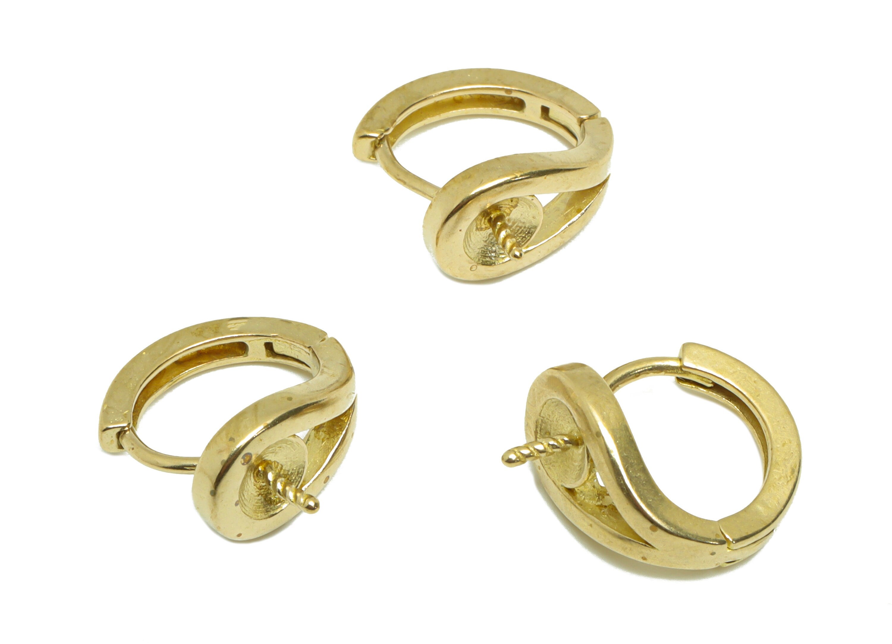 Brass Teardrop Huggie Hoop Earring - Raw Brass Earring Clasp Pearl Setting - Clasp Hoop Earring - Clasp Hoop Earring - 14.7x12x7mm - PP9582 - DOMEDBAZAAR