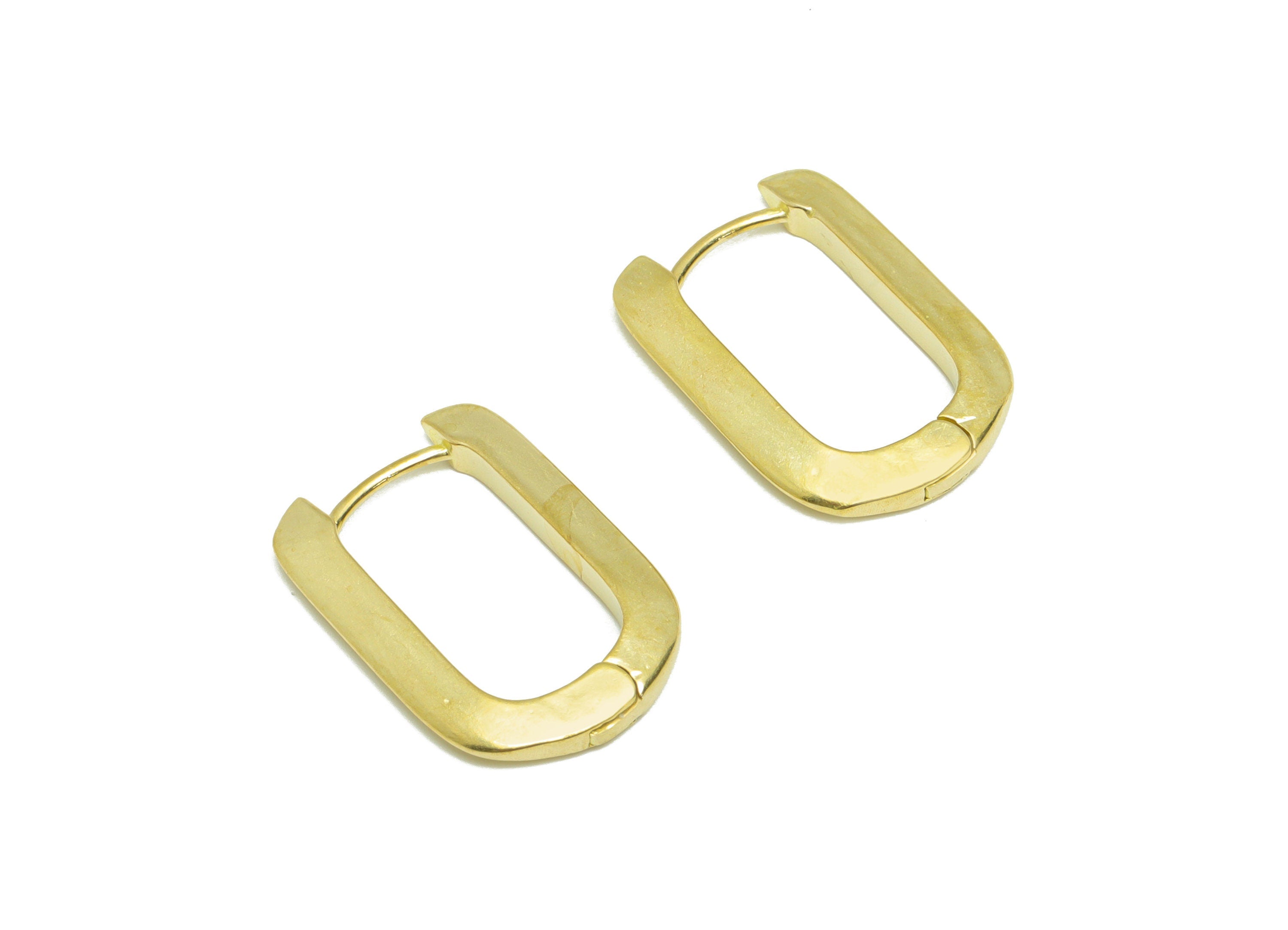 Brass Rectangle Huggie Hoop Earring - Raw Brass Earring Clasp - Oval Rectangle Flat Hoop Earring - Geometry Earring - 19x14x2.59mm - PP9563 - DOMEDBAZAAR