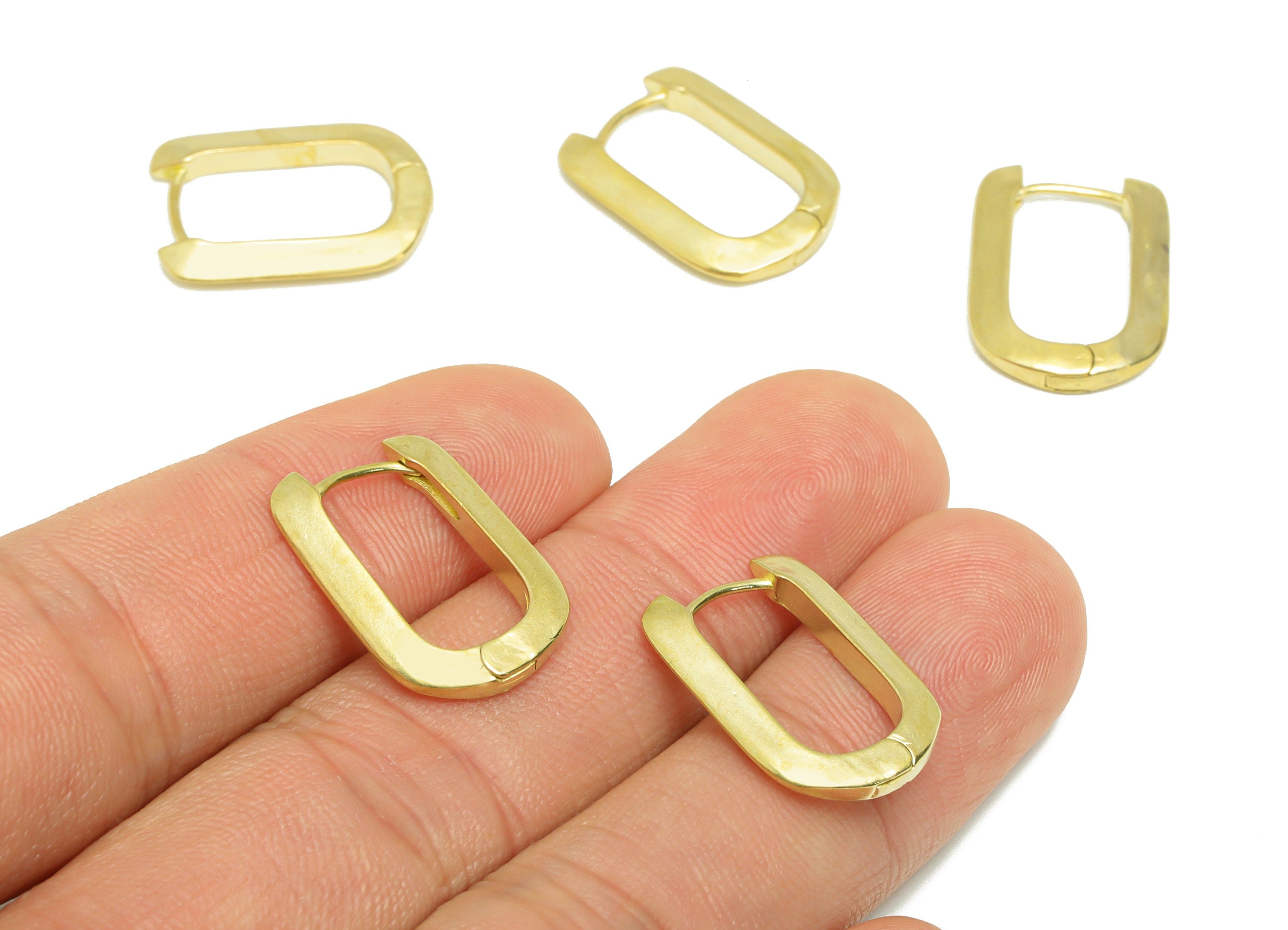 Brass Rectangle Huggie Hoop Earring - Raw Brass Earring Clasp - Oval Rectangle Flat Hoop Earring - Geometry Earring - 19x14x2.59mm - PP9563 - DOMEDBAZAAR