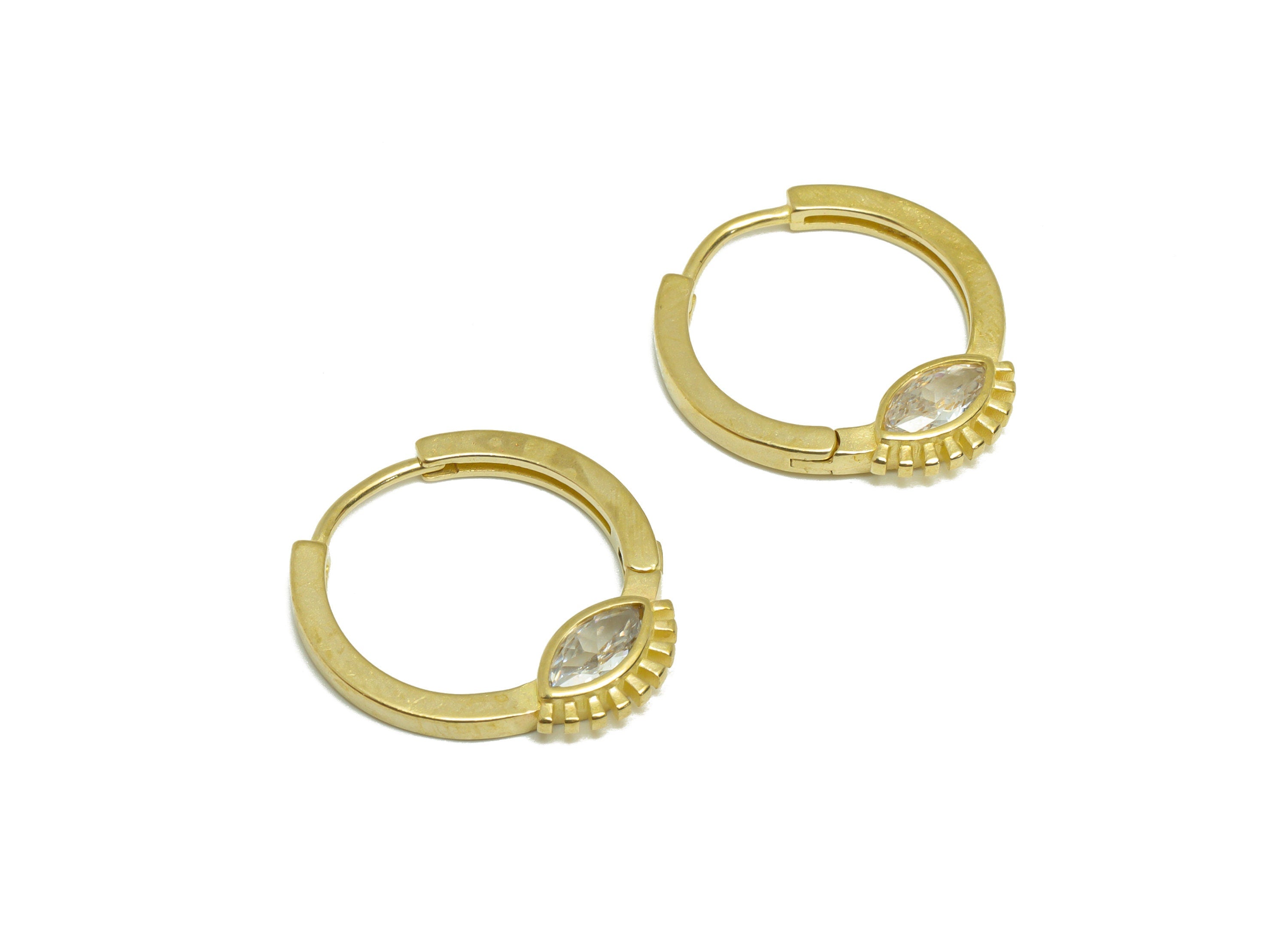 Eye CZ Huggie Hoop Earring - Raw Brass Zircon Eye Earring Clasp - Brass Eyelash Clasp Hoop Earring - Zircon Hoop - 20.5x18.9x3.05mm - PP9585 - DOMEDBAZAAR