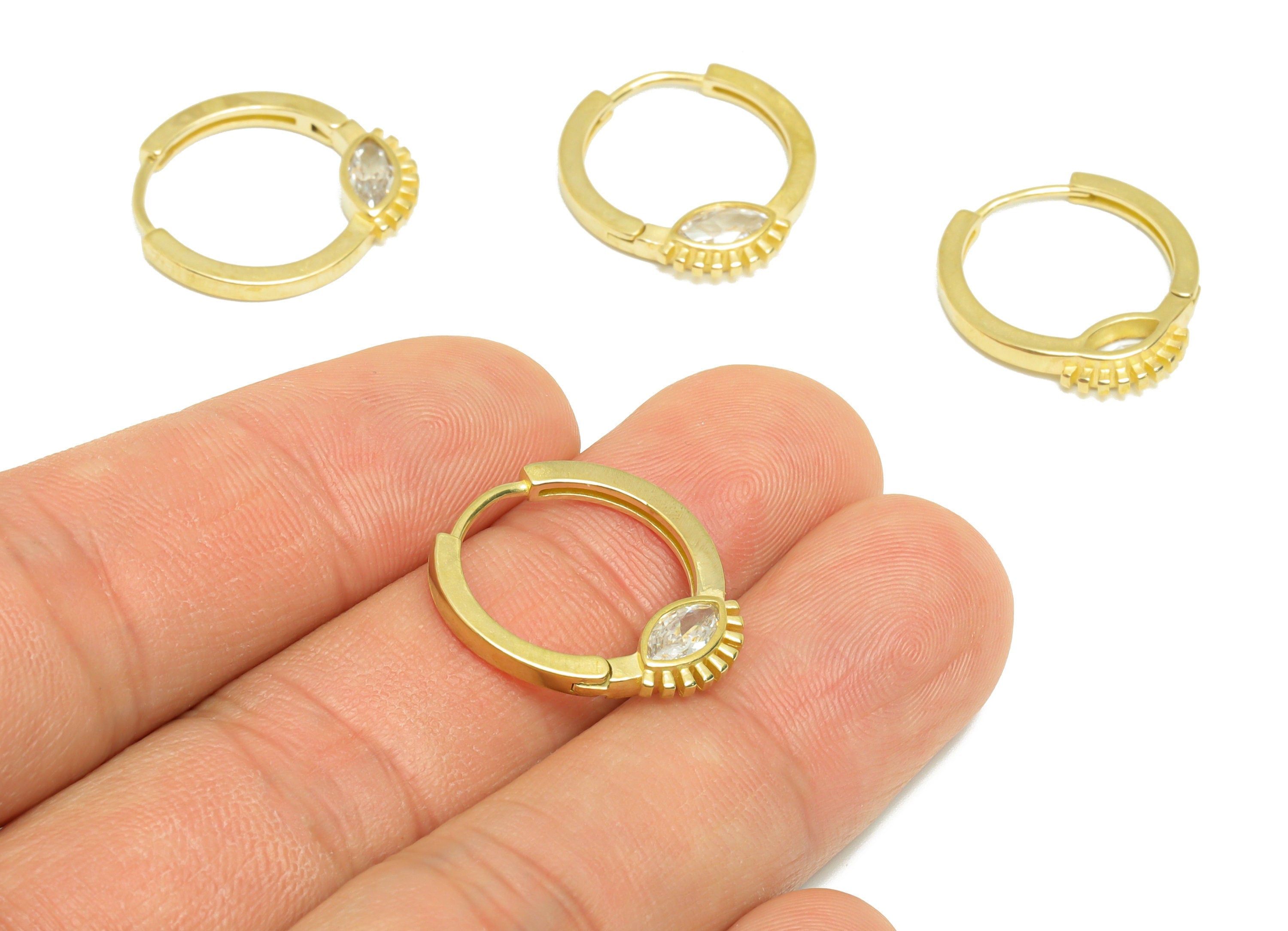 Eye CZ Huggie Hoop Earring - Raw Brass Zircon Eye Earring Clasp - Brass Eyelash Clasp Hoop Earring - Zircon Hoop - 20.5x18.9x3.05mm - PP9585 - DOMEDBAZAAR