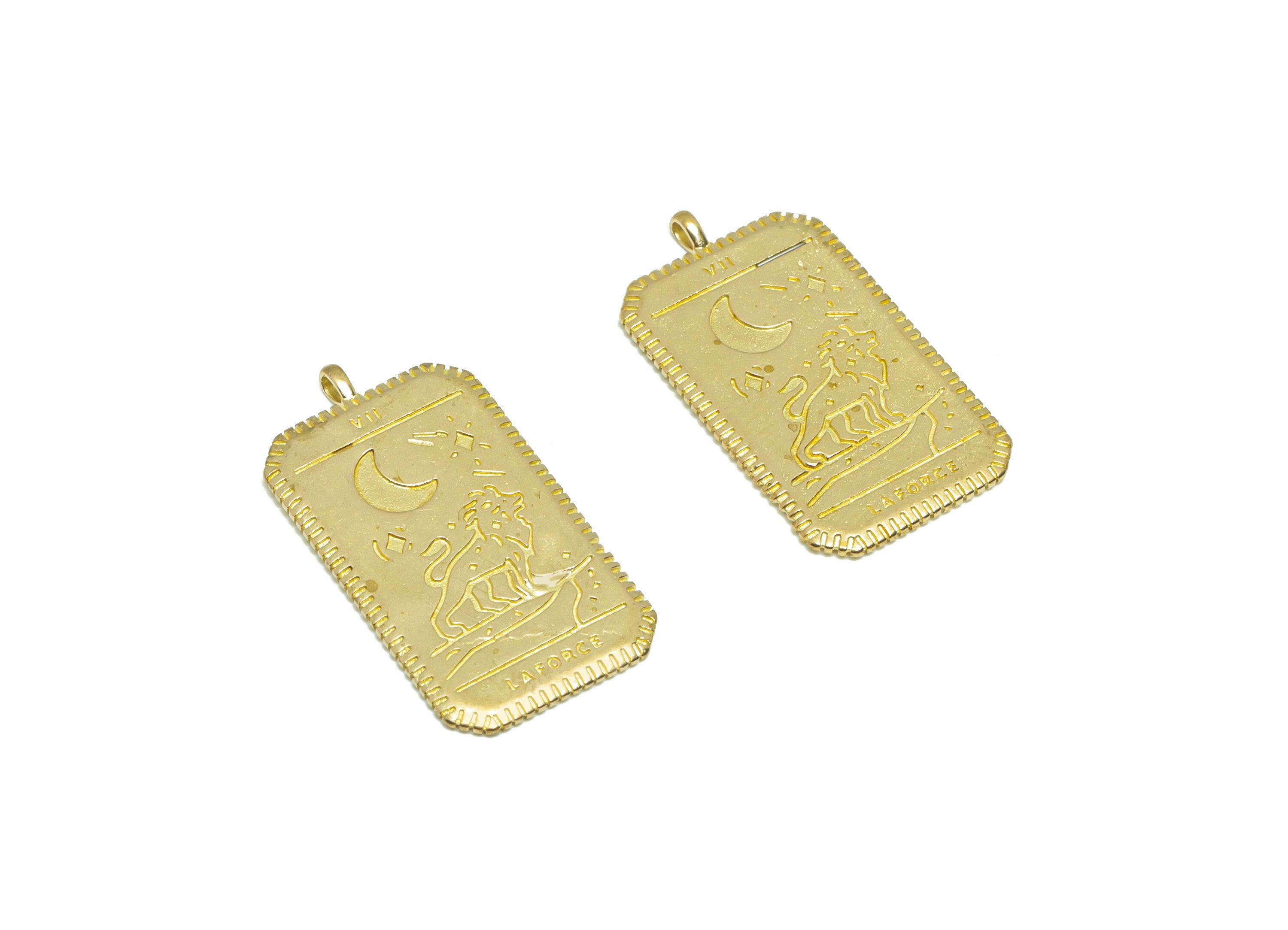 Rectangle Crescent Earring Charm - Raw Brass Sawtooth Animal Earring Charm - Brass Lion Moon Pendant - Star Pendant - 14x27x1.09mm - PP9545 - DOMEDBAZAAR