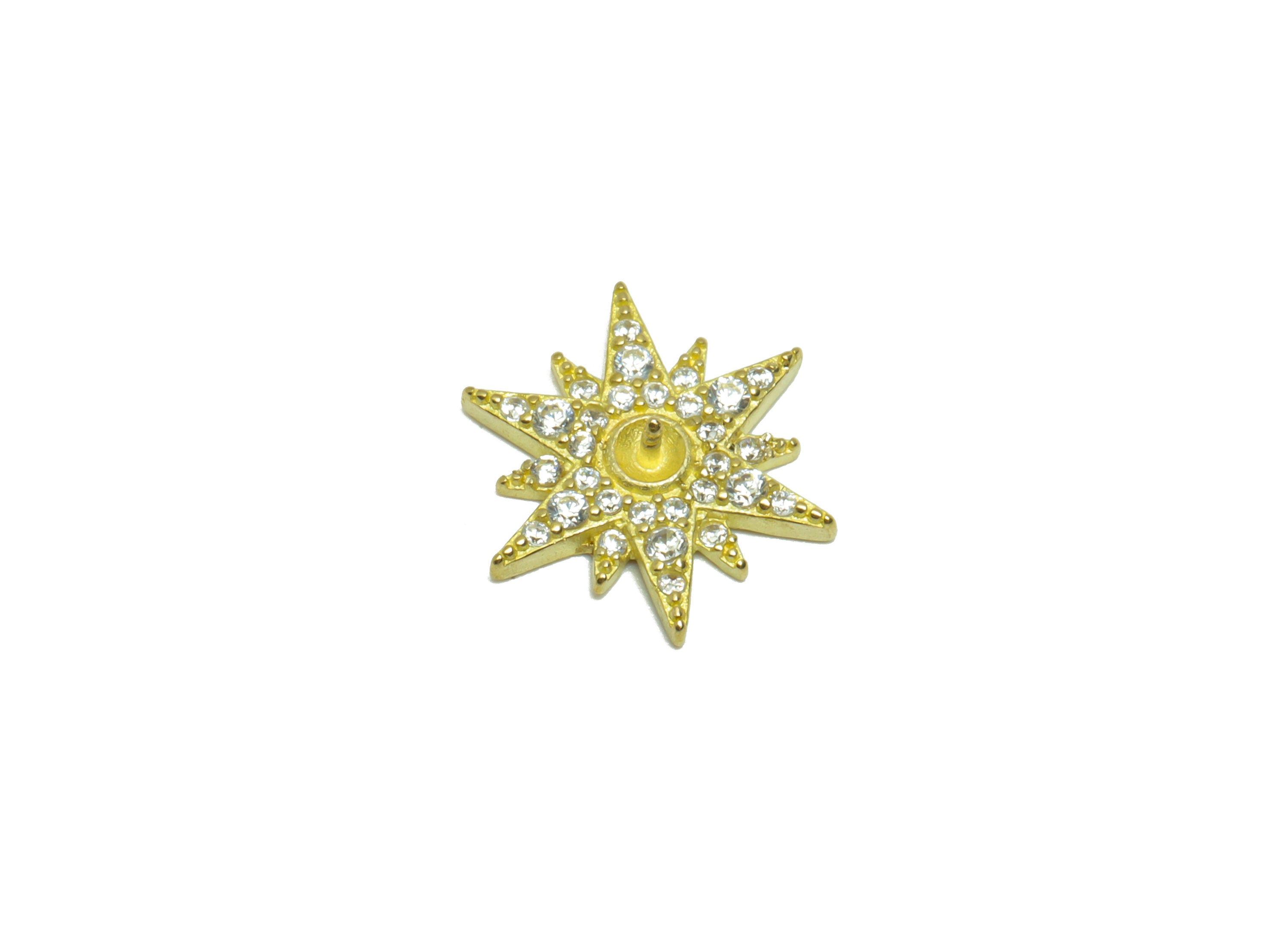 Brass CZ Sun Earring Charm - Raw Brass Cubic Zircon Sunshine Earring Charm - Brass Textured Zircon Star Charm - 13.9x13.9x 2.71mm - PP9567 - DOMEDBAZAAR
