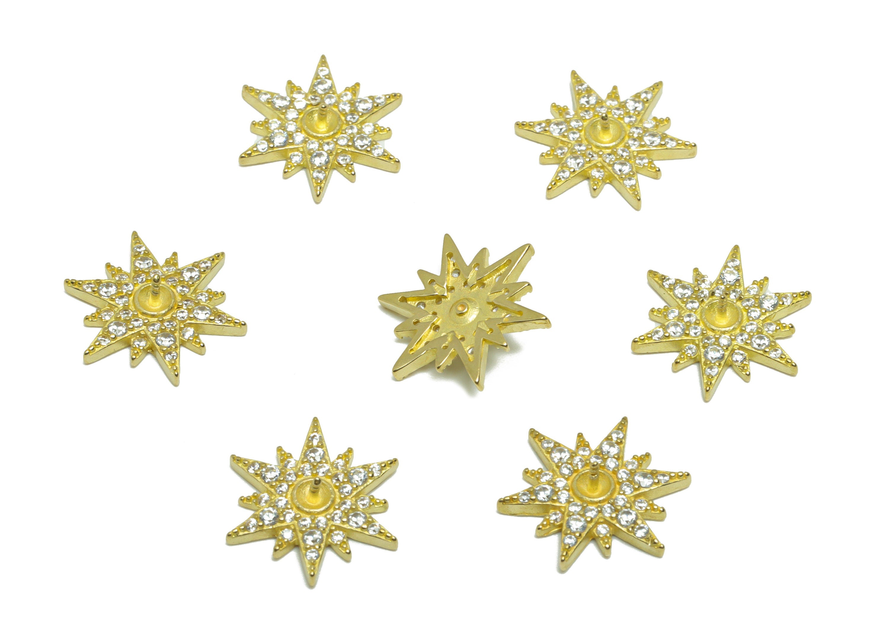 Brass CZ Sun Earring Charm - Raw Brass Cubic Zircon Sunshine Earring Charm - Brass Textured Zircon Star Charm - 13.9x13.9x 2.71mm - PP9567 - DOMEDBAZAAR