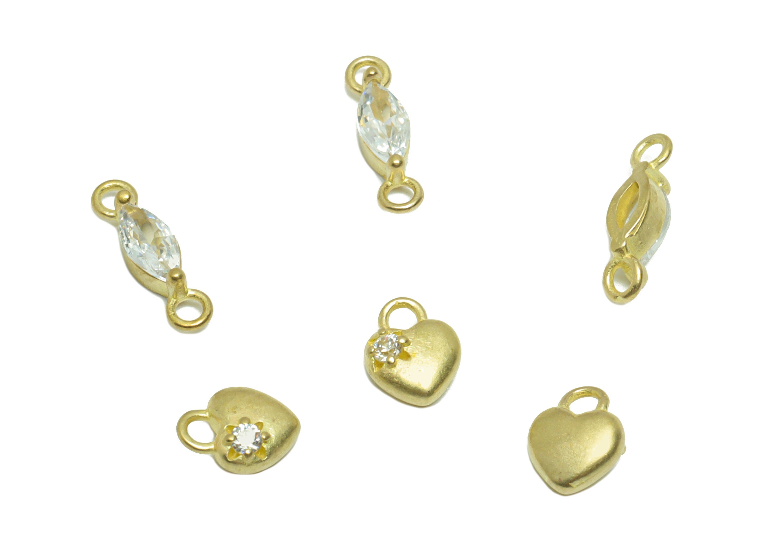 Brass CZ Heart Earring Charm - Raw Brass Zircon Heart Earring Charm - Marquise Connector Heart Assembly - Bracelet Charm - 11x2x3mm - PP9592 - DOMEDBAZAAR