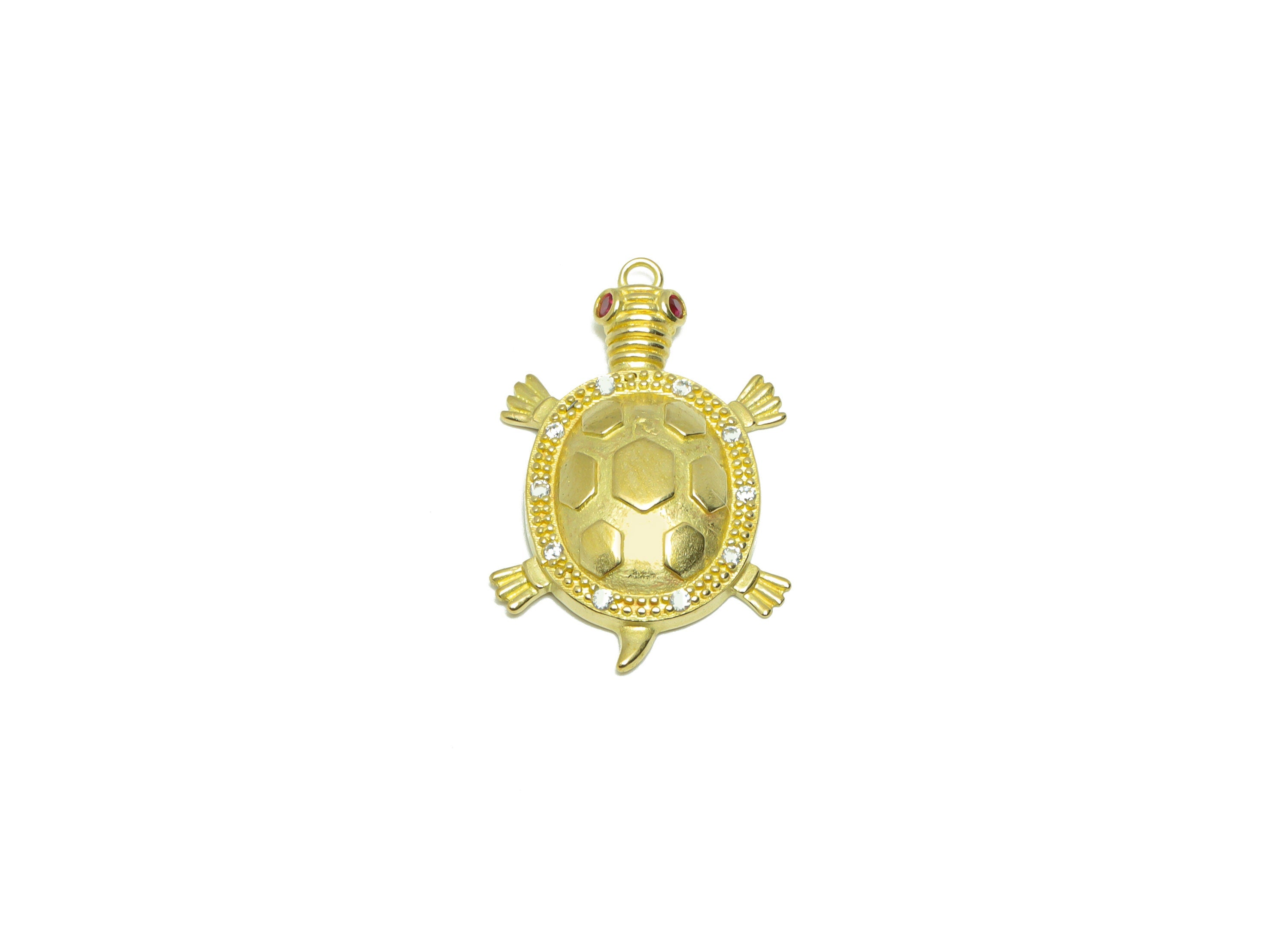 CZ Turtle Figure Pendant - Raw Brass Turtle Cubic Zircon Earring Charm - Turtle Zircon Pendant - Animal Pendant - 29x18.43x3mm - PP9559 - DOMEDBAZAAR