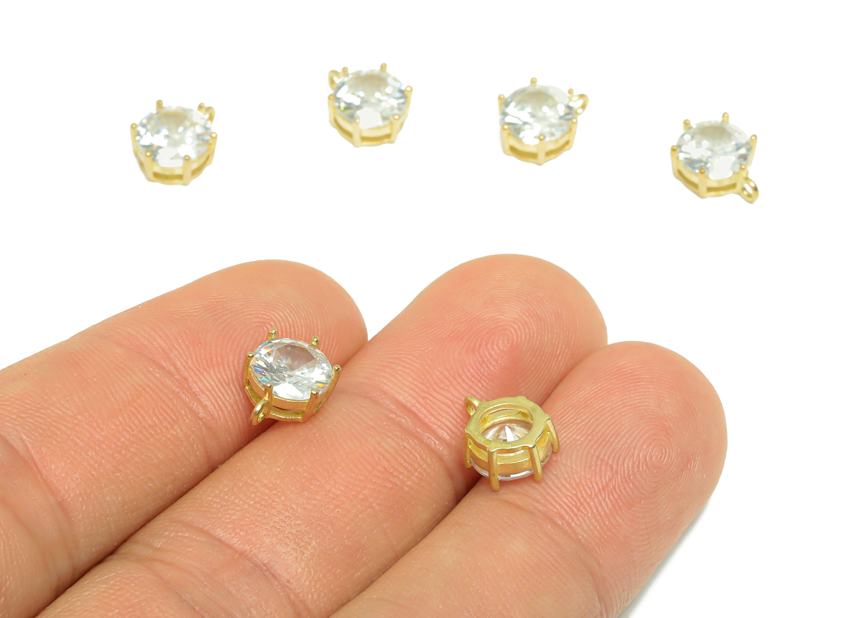Brass CZ Round Earring Charm - Raw Brass Round Cubic Zircon Earring Charm - Circle Zircon Pendant - Zircon Bead - 10.05x8.32x4.2mm - PP9552 - DOMEDBAZAAR
