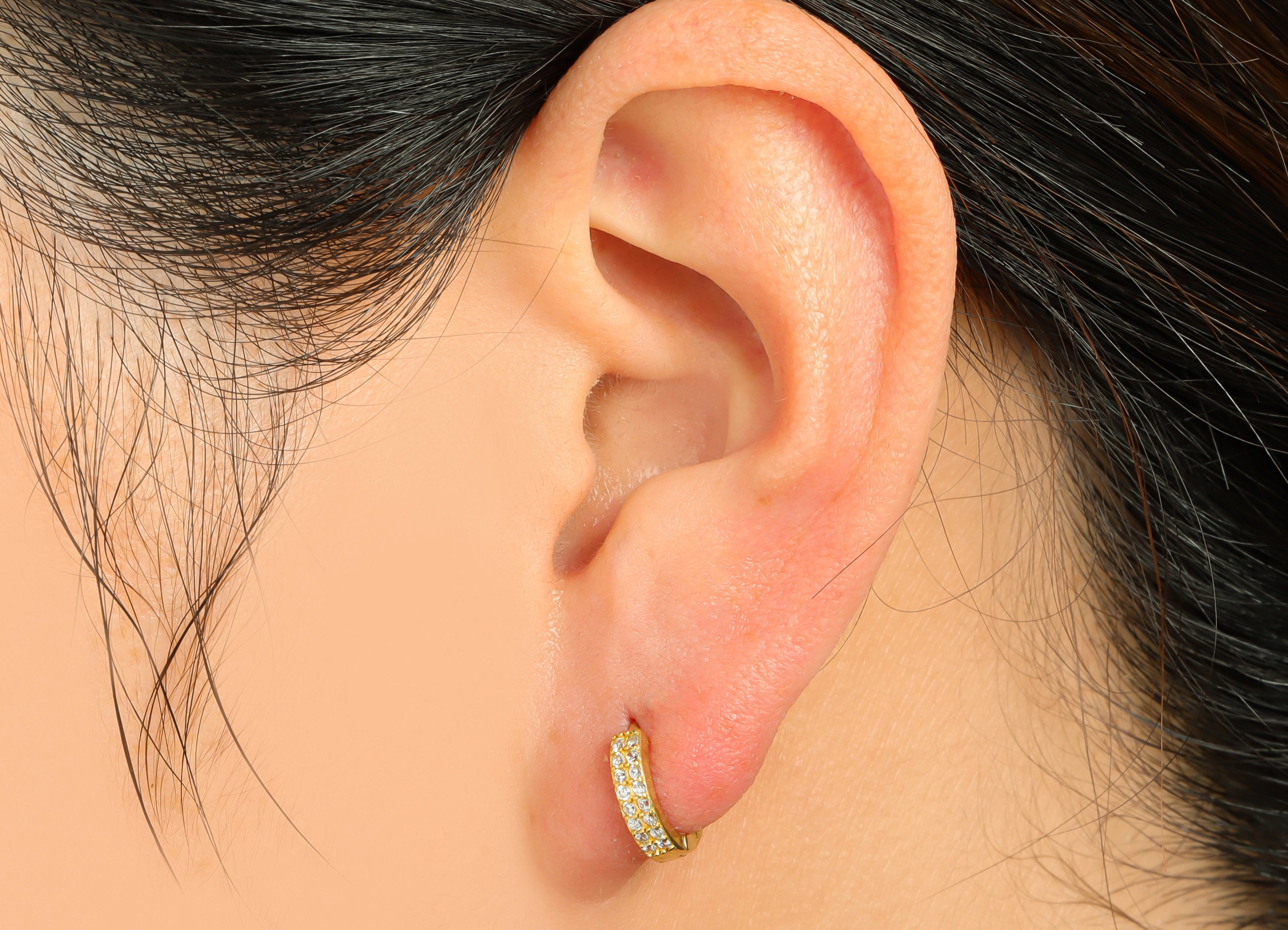 Brass CZ Heart Huggie Hoop Earring - Raw Brass Heart Hoop Huggie Earring - Brass Cubic Zircon Huggie Hoop Earring - 10.27x11.14x2mm - PP9529 - DOMEDBAZAAR