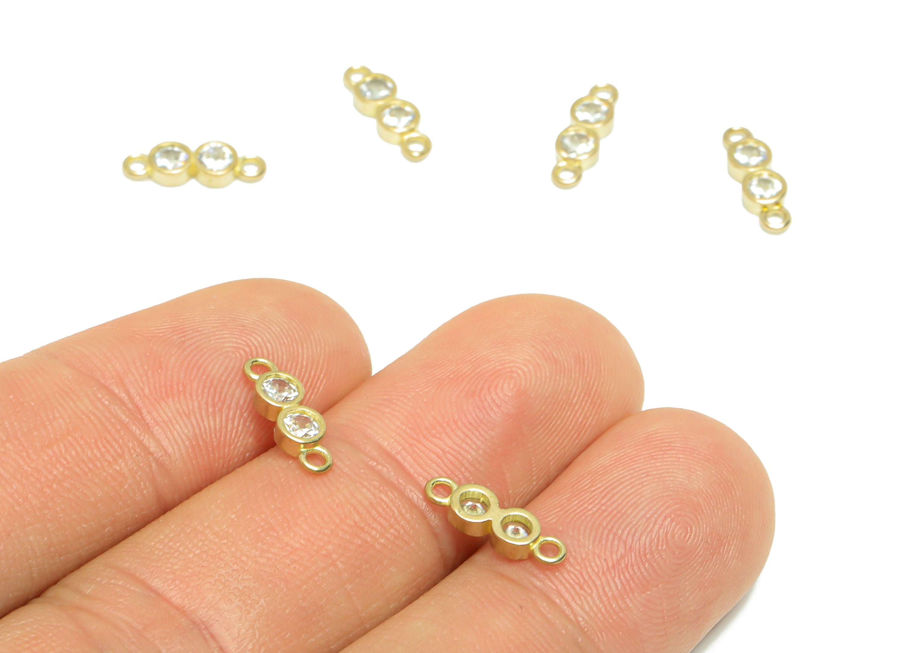 Brass CZ Round Earring Connector - Raw Brass Cubic Zircon Circle Earring Connector - Brass Mini Circle Connector - 11.74x3.82x1.9mm - PP9568 - DOMEDBAZAAR