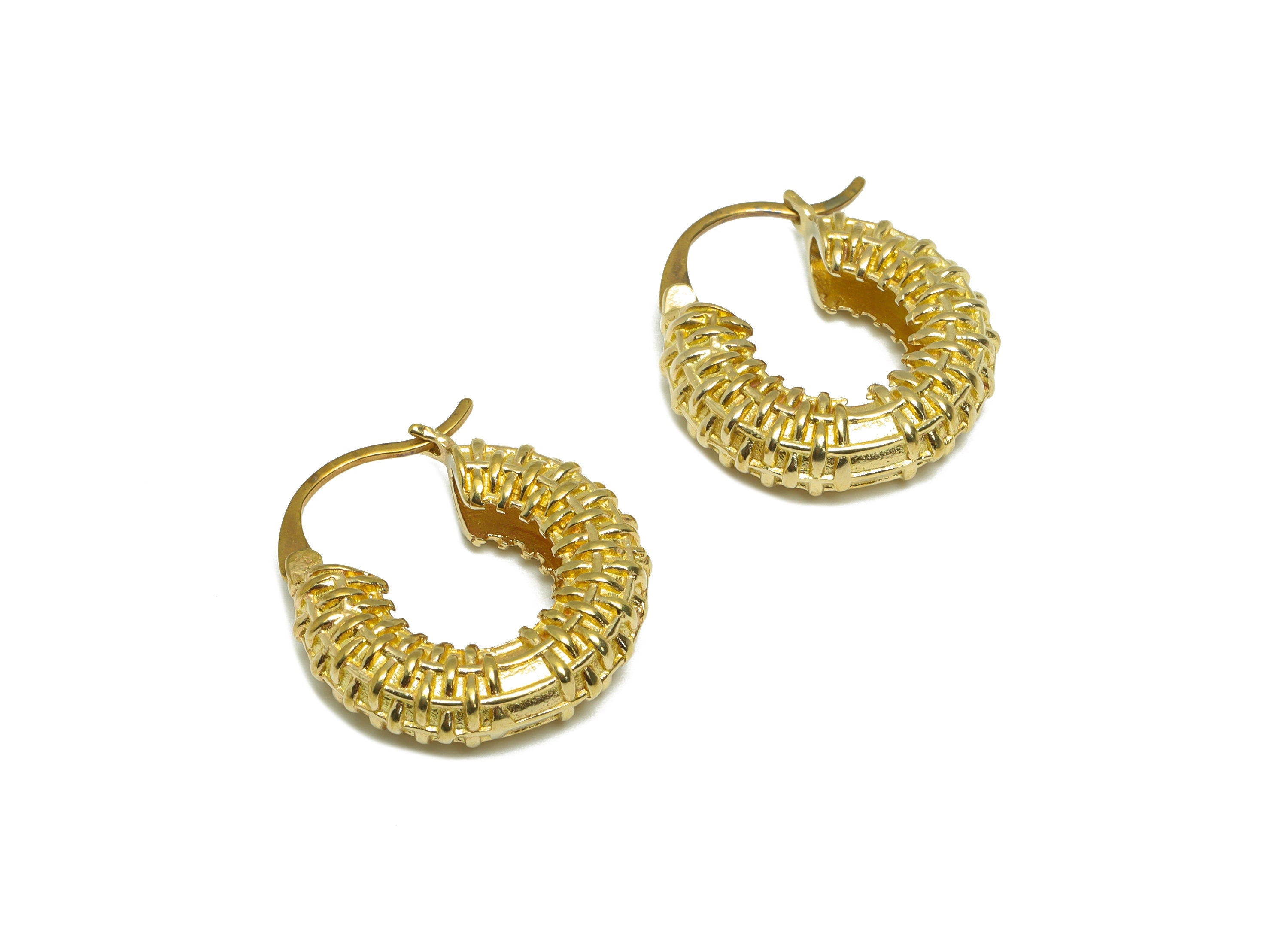 Brass Textured Hinged Back Earring - Raw Brass Thick Hoop Earring - Brass Textured Hoop Earring - Hinged Back Earring - 24x21x10mm - PP9502 - DOMEDBAZAAR