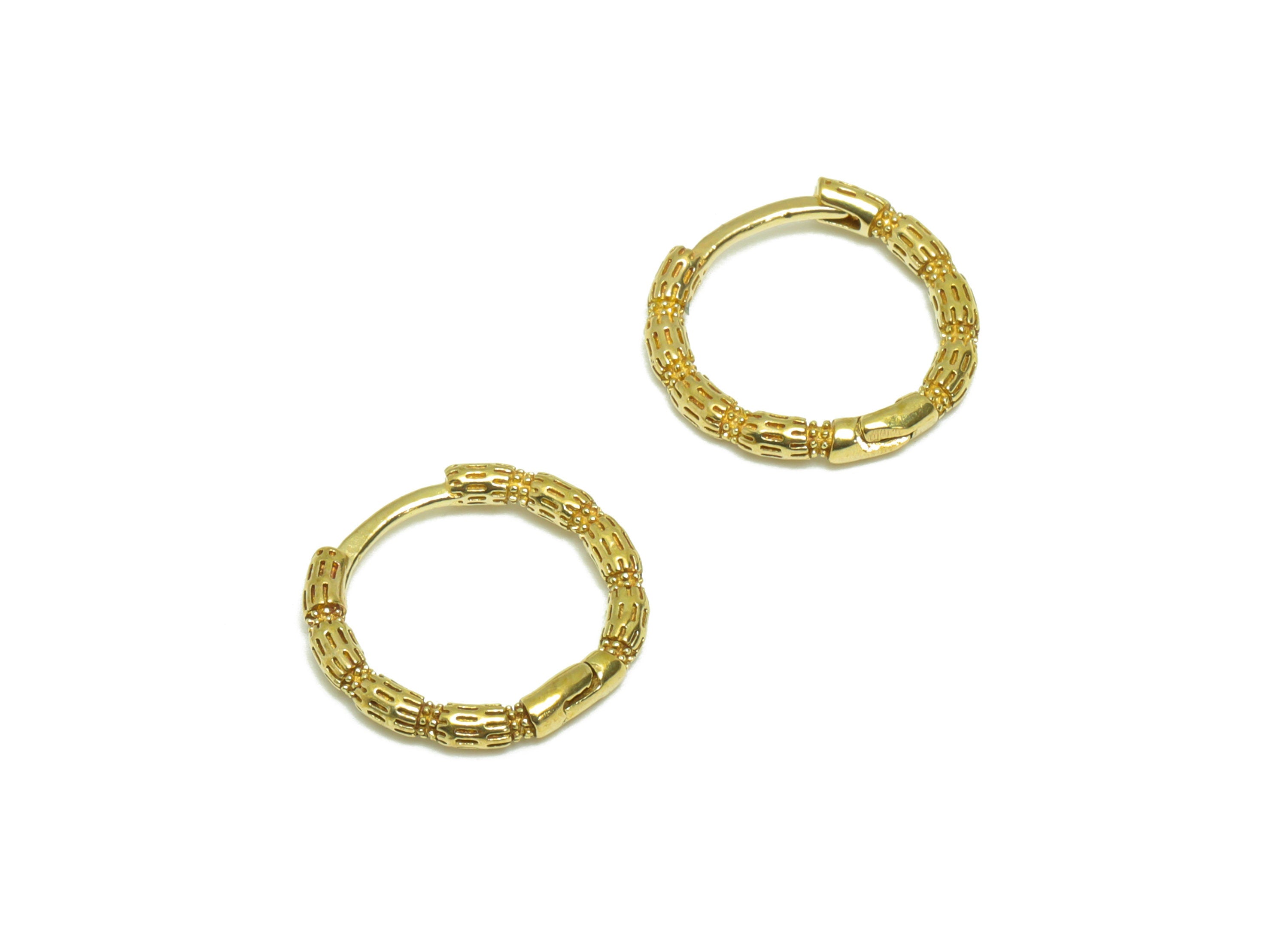Brass Textured Huggie Hoop Earring - Raw Brass Hoop Huggie Earring - Brass Round Huggie Hoop Earring - 12.65x13.66x1.72mm - PP9530 - DOMEDBAZAAR