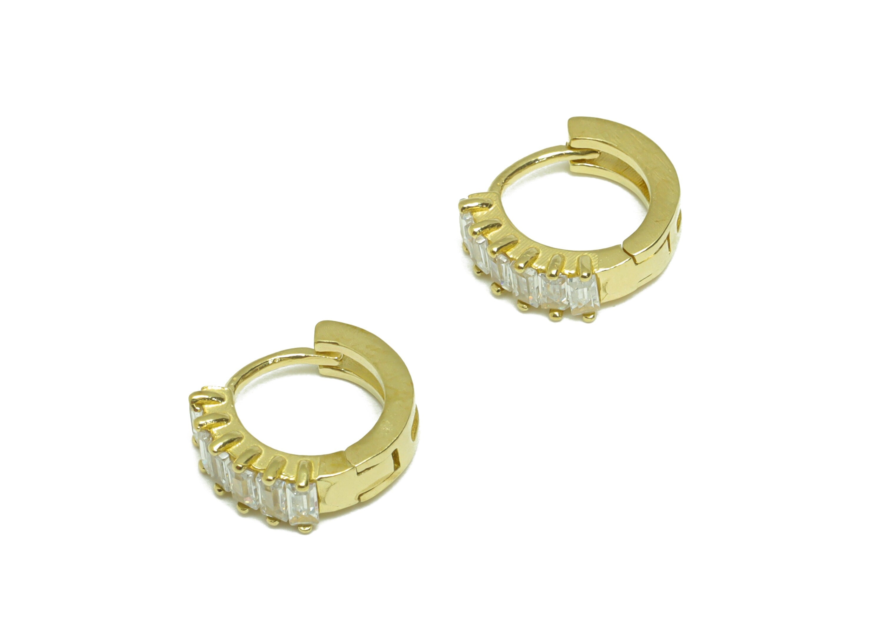 Brass CZ Round Huggie Hoop Earring - Raw Brass Cubic Zircon Hoop Huggie Earring - Brass Mini Huggie Hoop Earring - 10.41x11.37x2mm - PP9513 - DOMEDBAZAAR