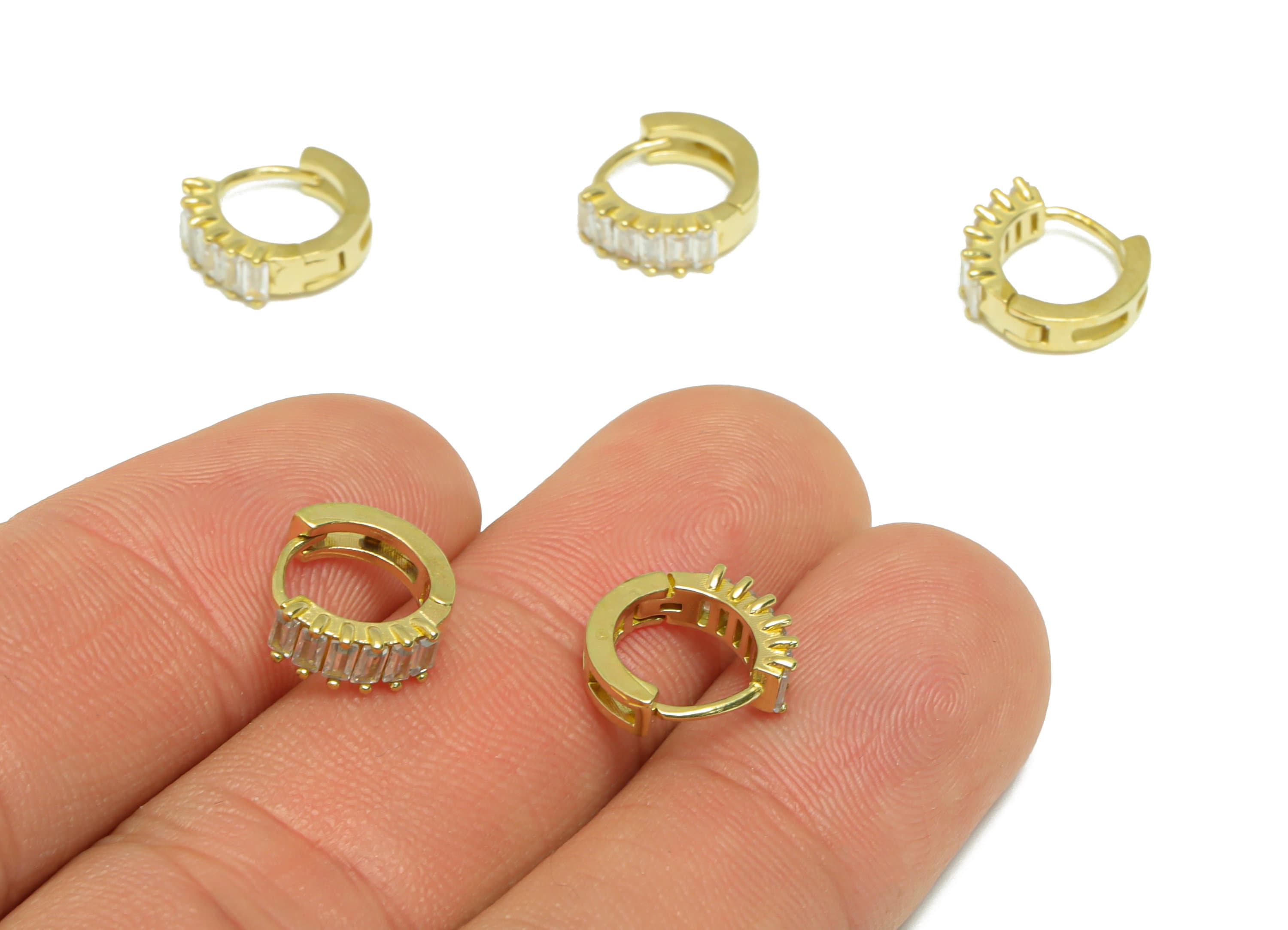 Brass CZ Round Huggie Hoop Earring - Raw Brass Cubic Zircon Hoop Huggie Earring - Brass Mini Huggie Hoop Earring - 10.41x11.37x2mm - PP9513 - DOMEDBAZAAR