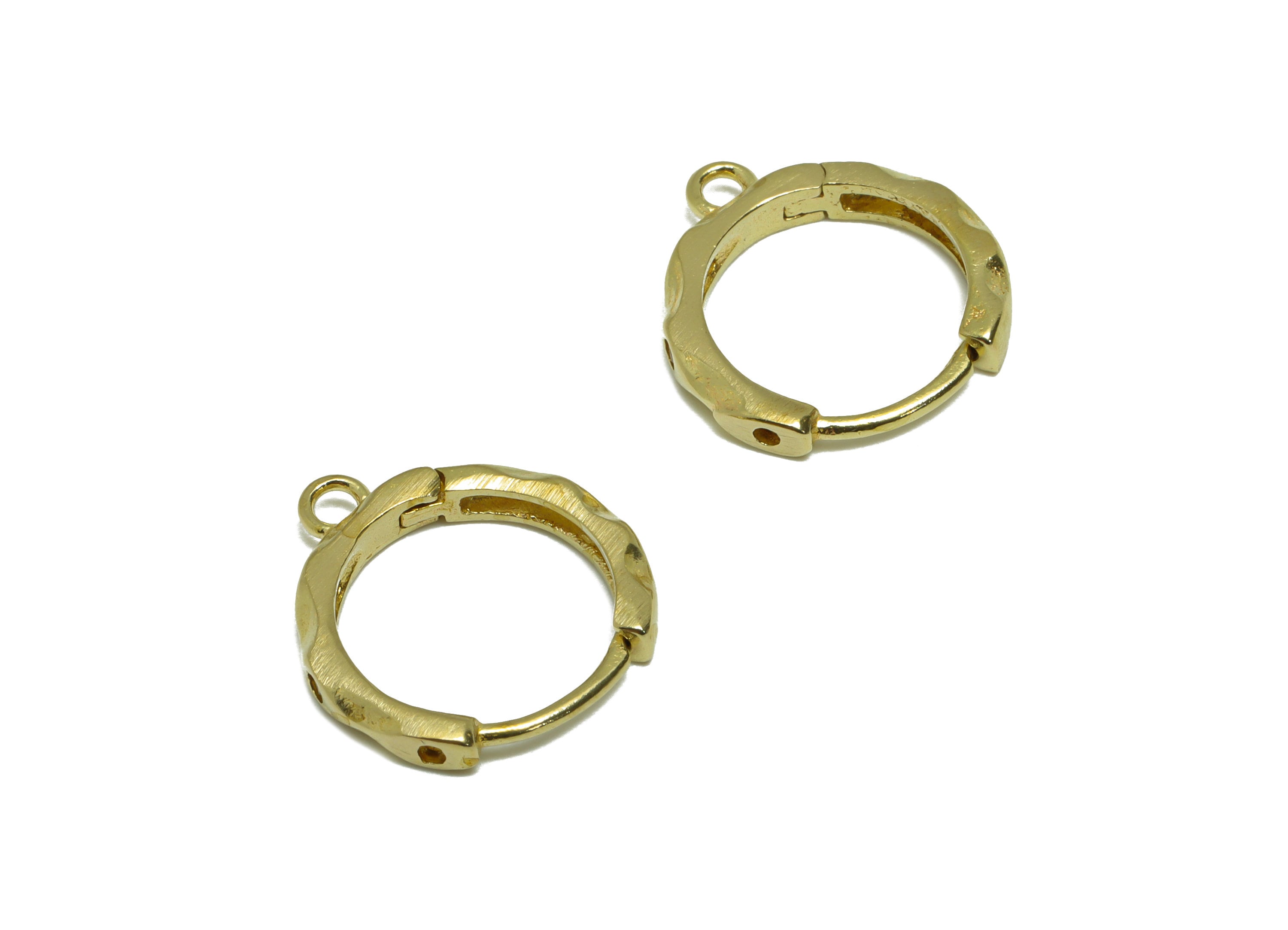 Brass CZ Textured Huggie Hoop Earring - Raw Brass Cubic Zircon Hoop Huggie Earring - Brass Clasp Hoop Earring With Loop - 15x14x2mm - PP9535 - DOMEDBAZAAR