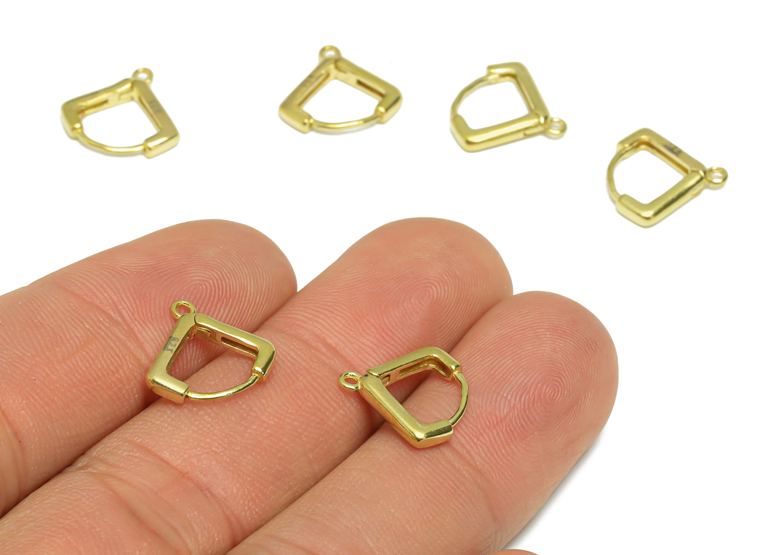 Square Huggie Hoop Earring - Raw Brass Earring Clasp With Loop - Brass Clasp Hoop Earring For Tassel Chain - 12.16x13.28x2.22mm- PP9526 - DOMEDBAZAAR