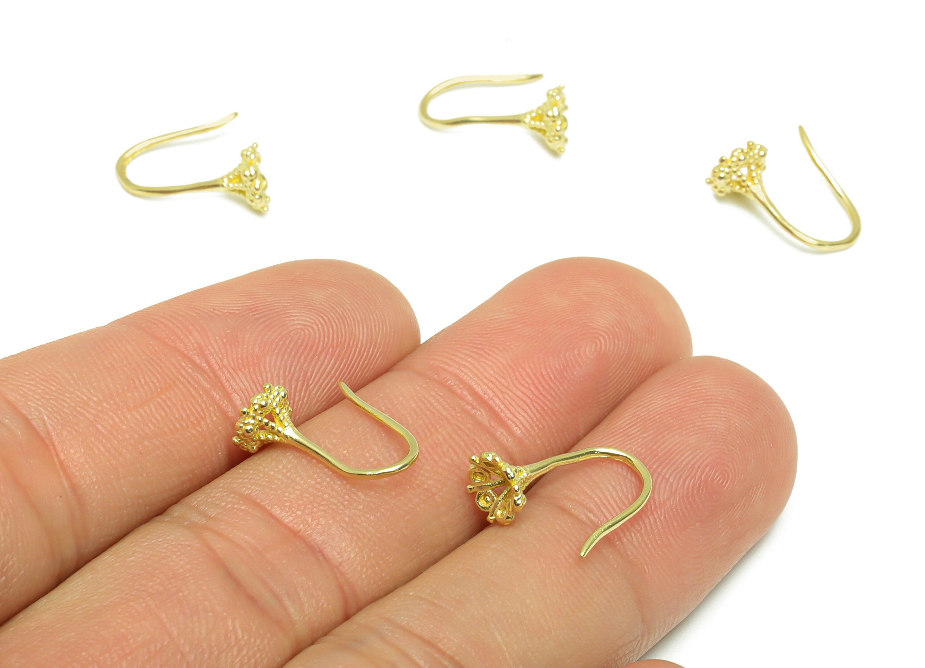 Textured Wire Hook Earring - Raw Brass Flower Hook Earring - Brass Ear Wire Hook Earring For Diamond - Wire Hook Earring - 13x6x1mm - PP9508 - DOMEDBAZAAR