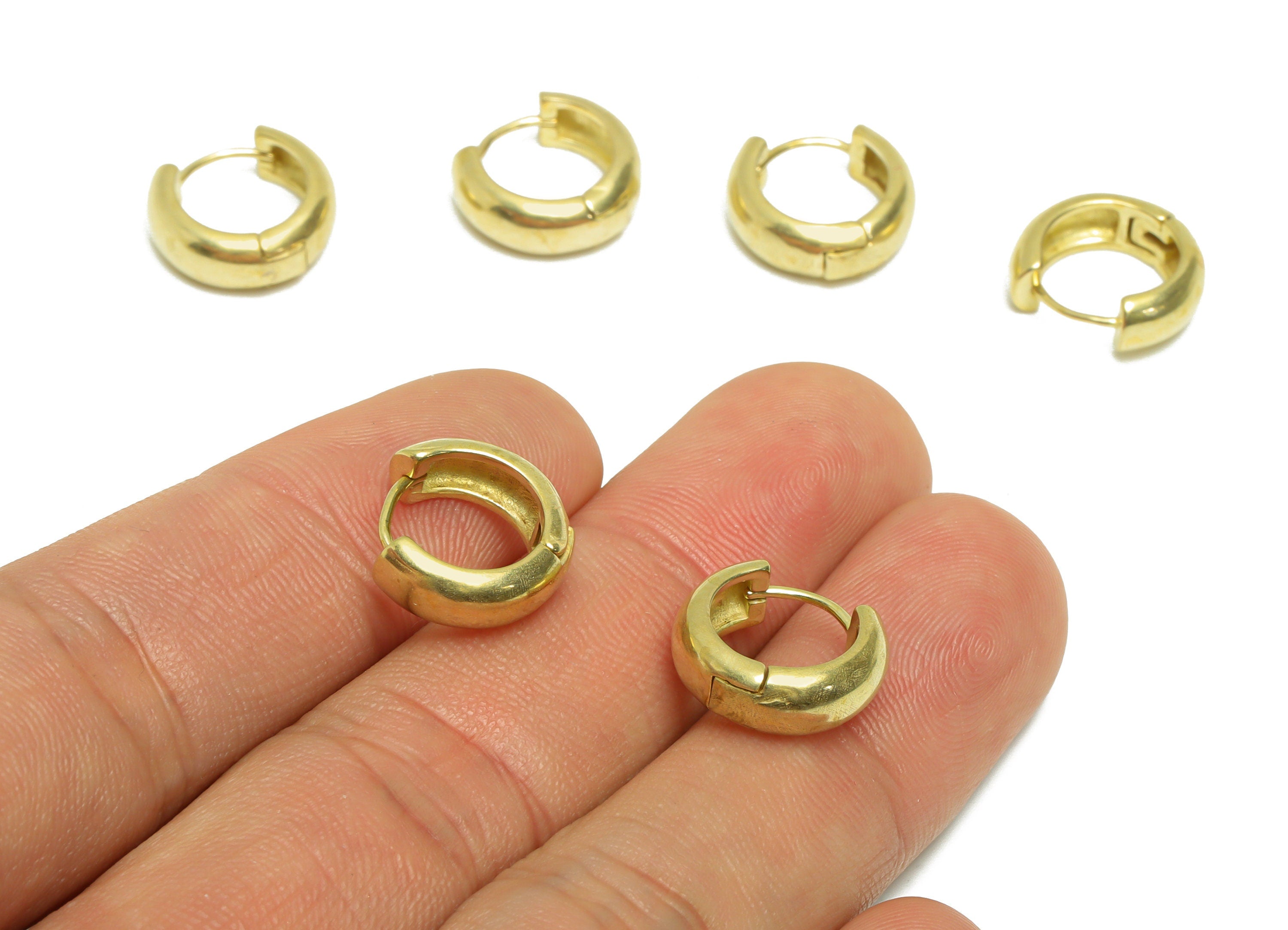 Brass Round Huggie Hoop Earring - Raw Brass Thick Wire Earring Clasp - Brass Clasp Earring - Clasp Hoop Earring - 14.2x13.1x5.2mm - PP9659 - DOMEDBAZAAR