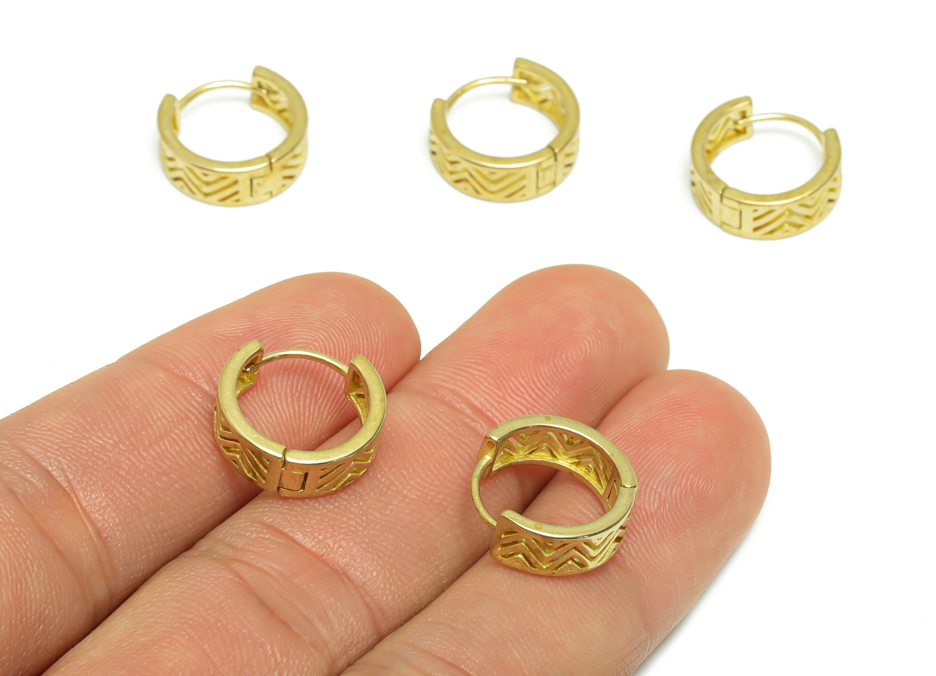 Brass Round Huggie Hoop Earring - Raw Brass Textured Wire Earring Clasp - Brass Wire Earring - Clasp Hoop Earring - 14.3x14.1x5mm - PP9670 - DOMEDBAZAAR