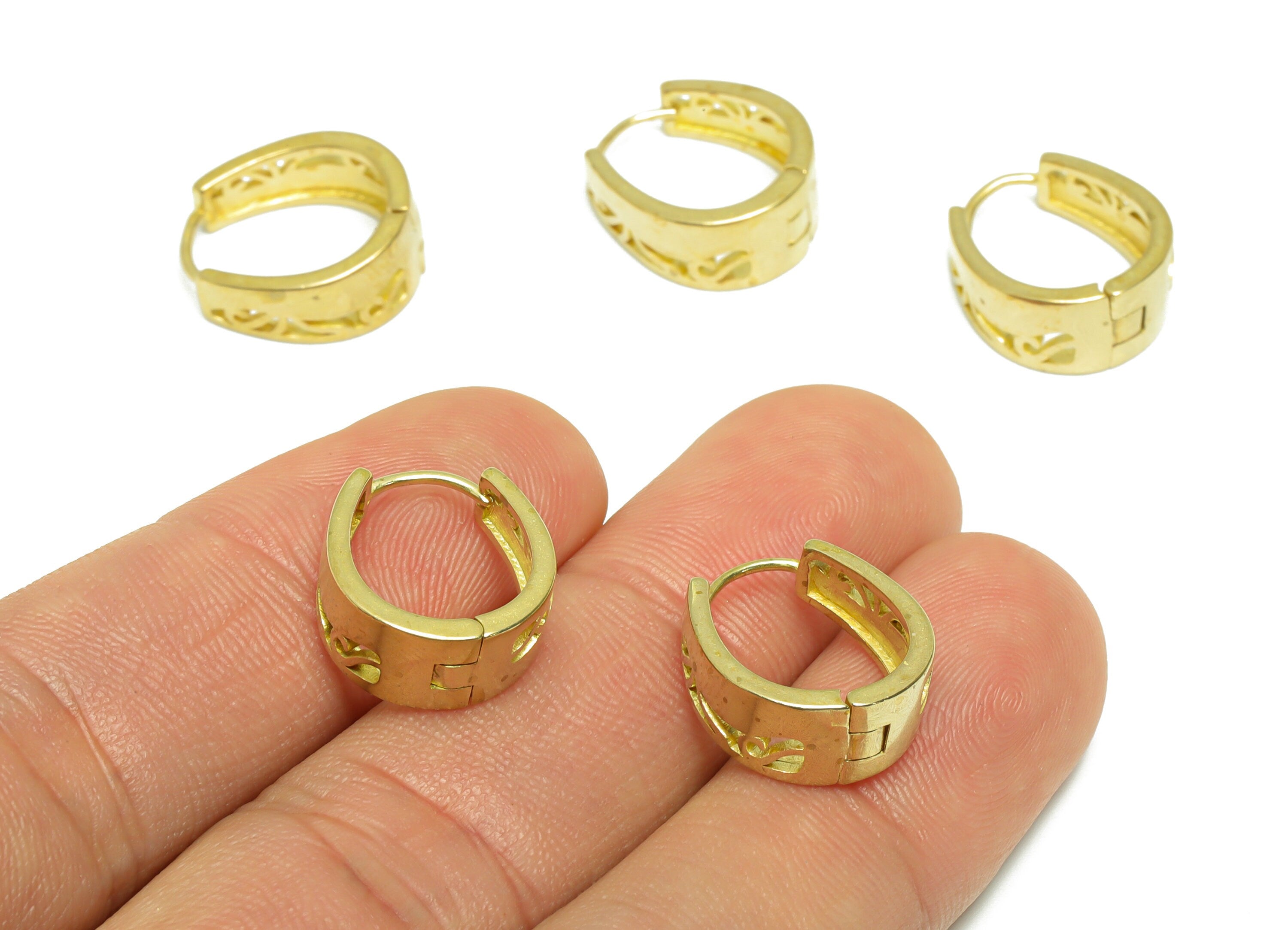 Brass Oval Huggie Hoop Earring - Raw Brass Hollow Drop Horseshoe Wire Earring Clasp - Brass Vintage Hoop Earring - 16x14.2x6.7mm - PP9644 - DOMEDBAZAAR