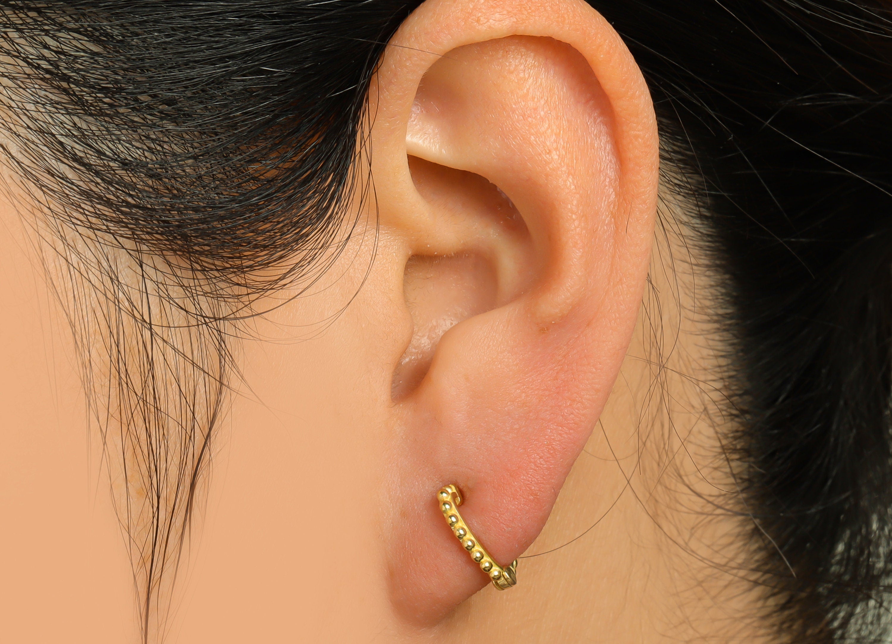 Brass Heart Huggie Hoop Earring - Raw Brass Heart Hoop Wire Earring - Brass Beaded Heart Clasp Hoop Earring - 13.2x11.8x1.7mm - PP9766 - DOMEDBAZAAR