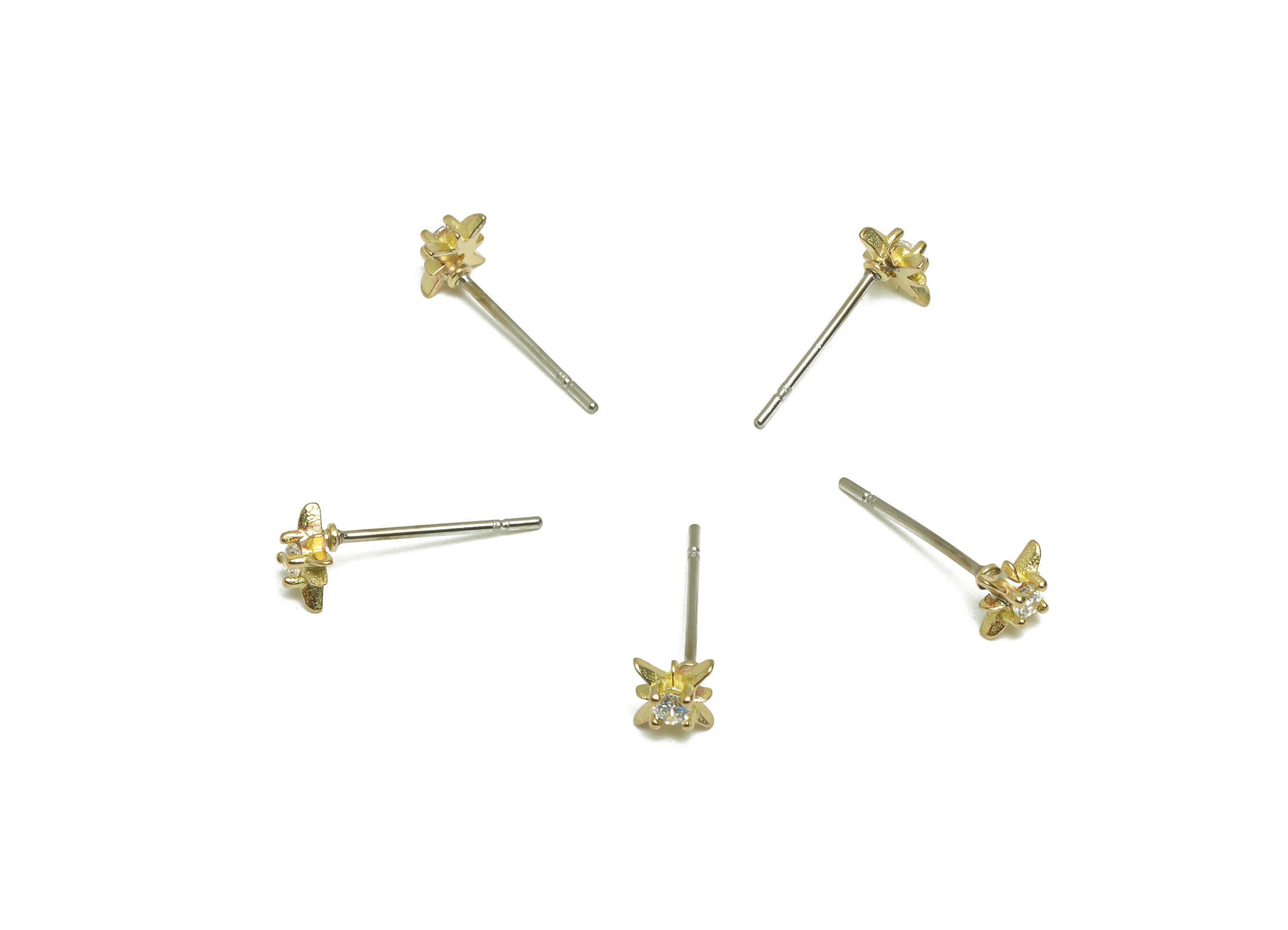 Brass CZ Star Earring Stud - Raw Brass Cubic Zircon North Star Earring - Brass Minimalist Star Zircon Earring Post - 14.3x5.9x3.3mm - PP9789 - DOMEDBAZAAR