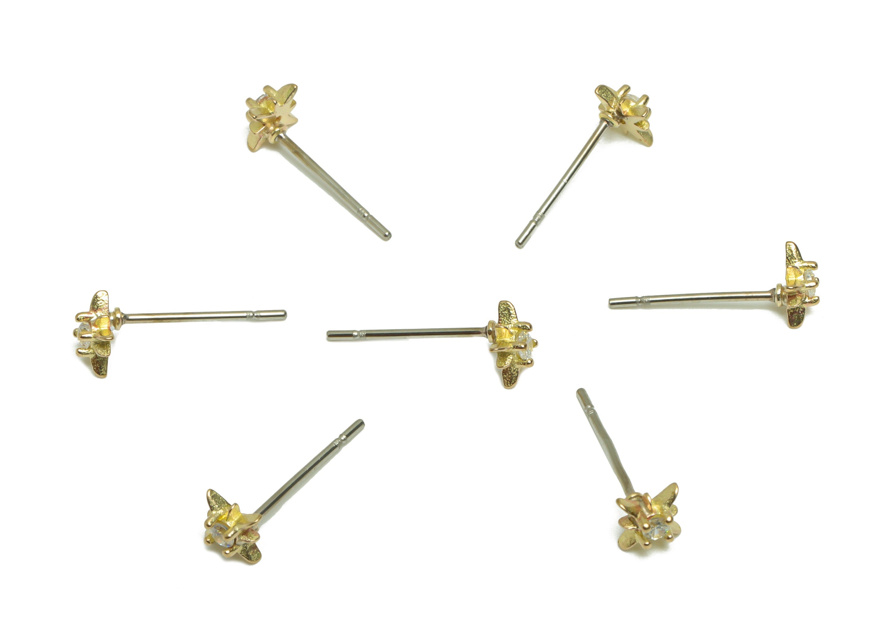 Brass CZ Star Earring Stud - Raw Brass Cubic Zircon North Star Earring - Brass Minimalist Star Zircon Earring Post - 14.3x5.9x3.3mm - PP9789 - DOMEDBAZAAR