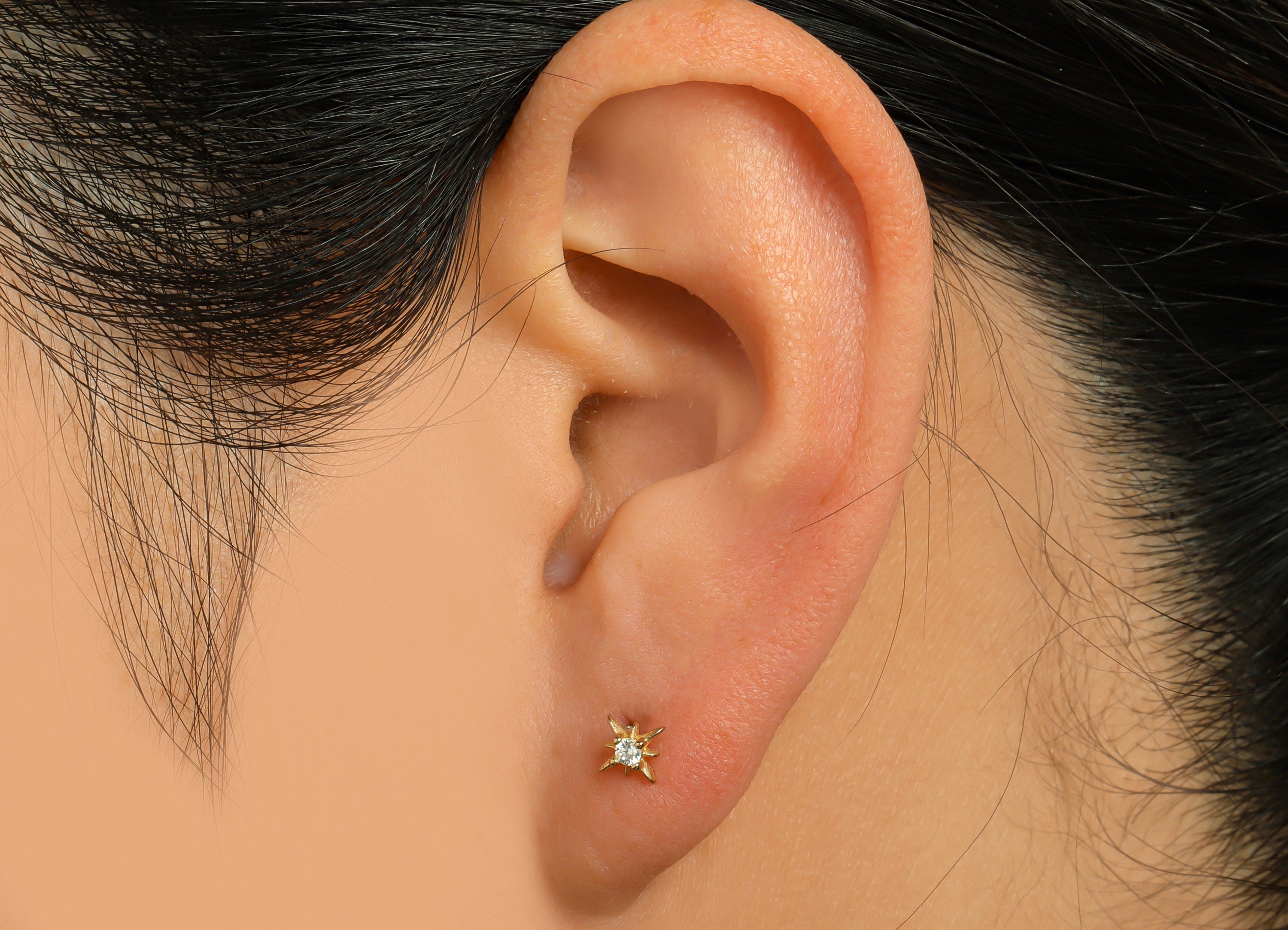 Brass CZ Star Earring Stud - Raw Brass Cubic Zircon North Star Earring - Brass Minimalist Star Zircon Earring Post - 14.3x5.9x3.3mm - PP9789 - DOMEDBAZAAR