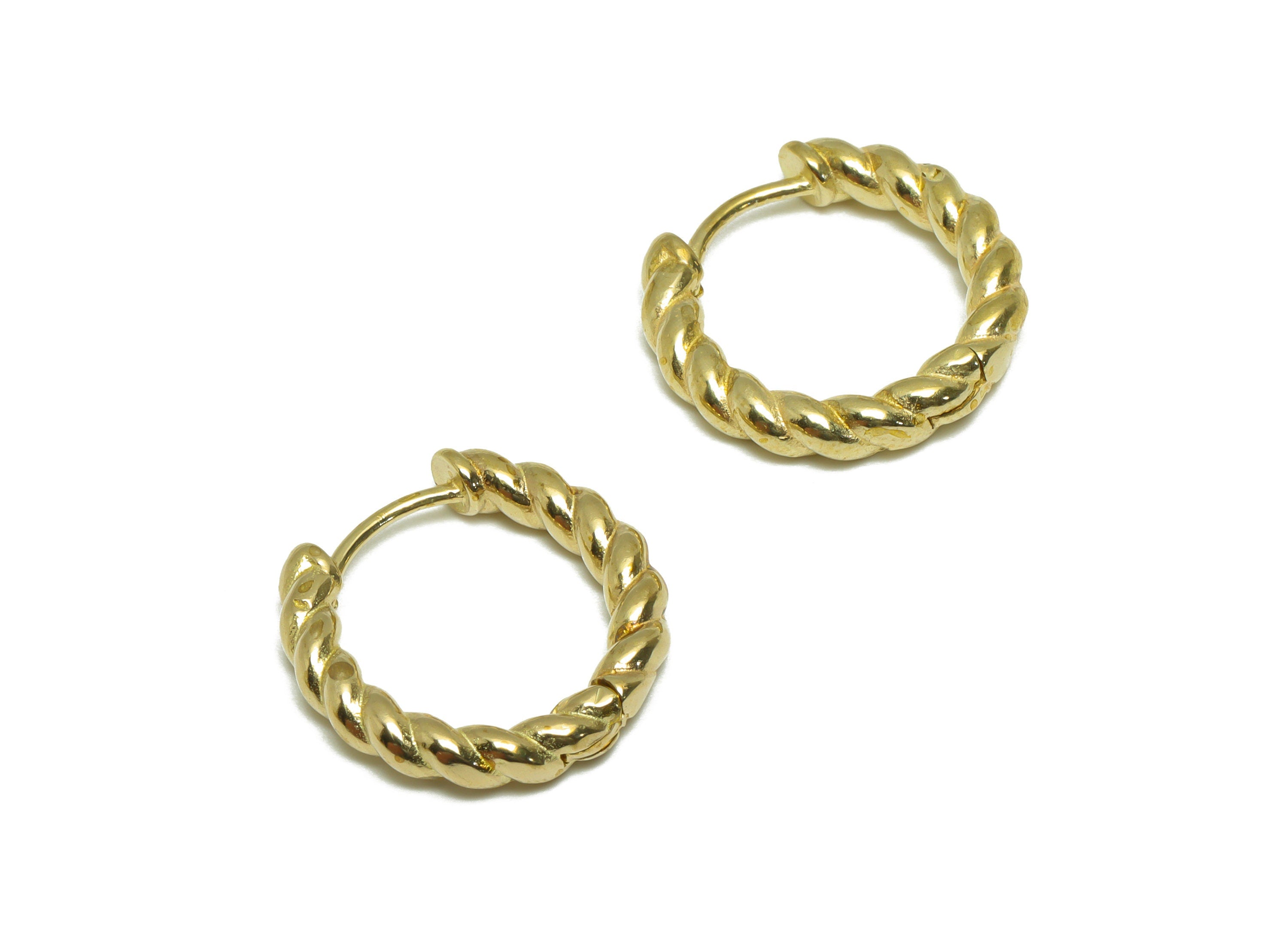 Brass Textured Huggie Hoop Earring - Raw Brass Cable Twisted Huggie Earring Clasp - Brass Curly Wire Hoop Clasp Earring - 19x18x3mm - PP9711 - DOMEDBAZAAR