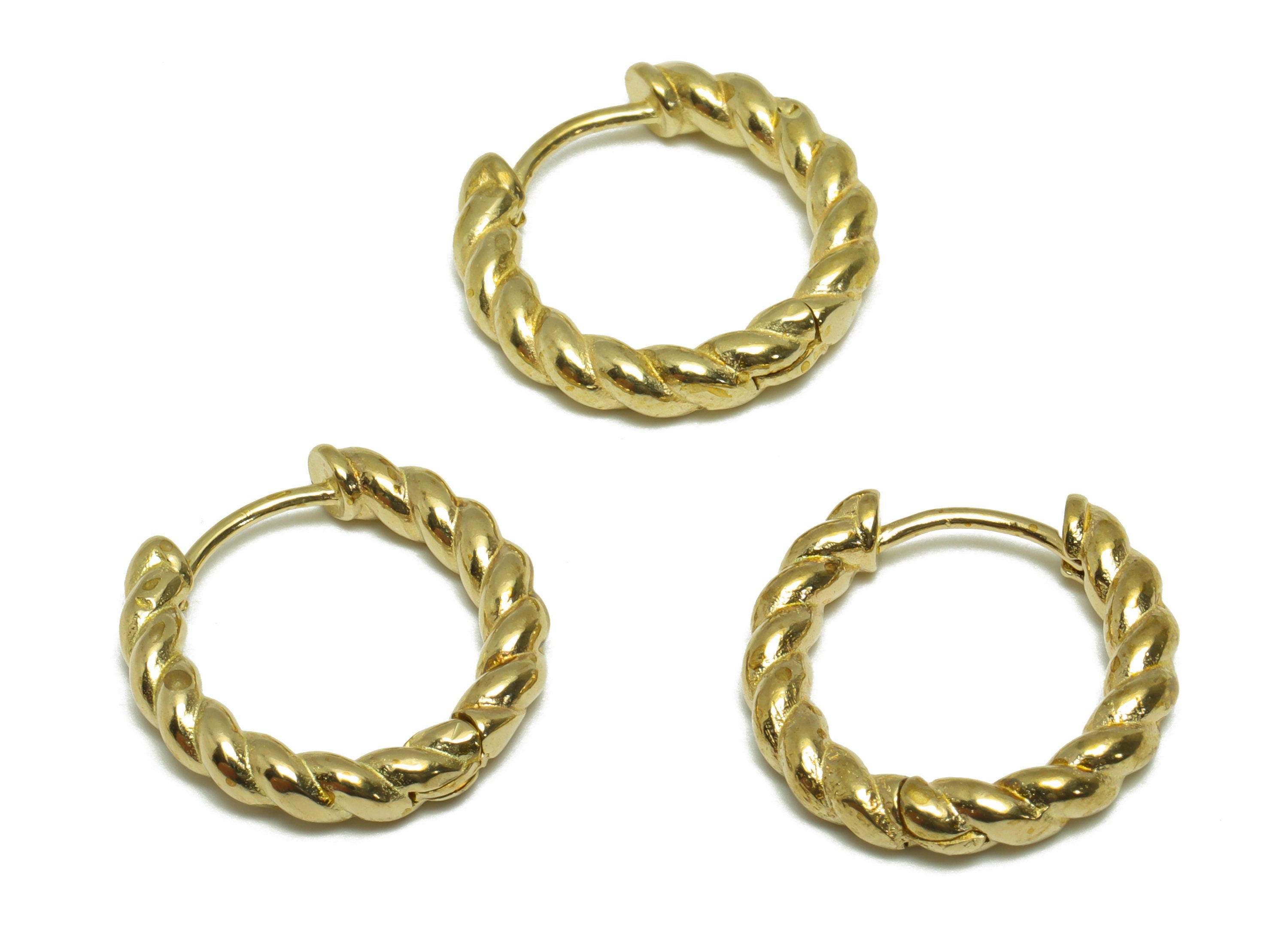 Brass Textured Huggie Hoop Earring - Raw Brass Cable Twisted Huggie Earring Clasp - Brass Curly Wire Hoop Clasp Earring - 19x18x3mm - PP9711 - DOMEDBAZAAR