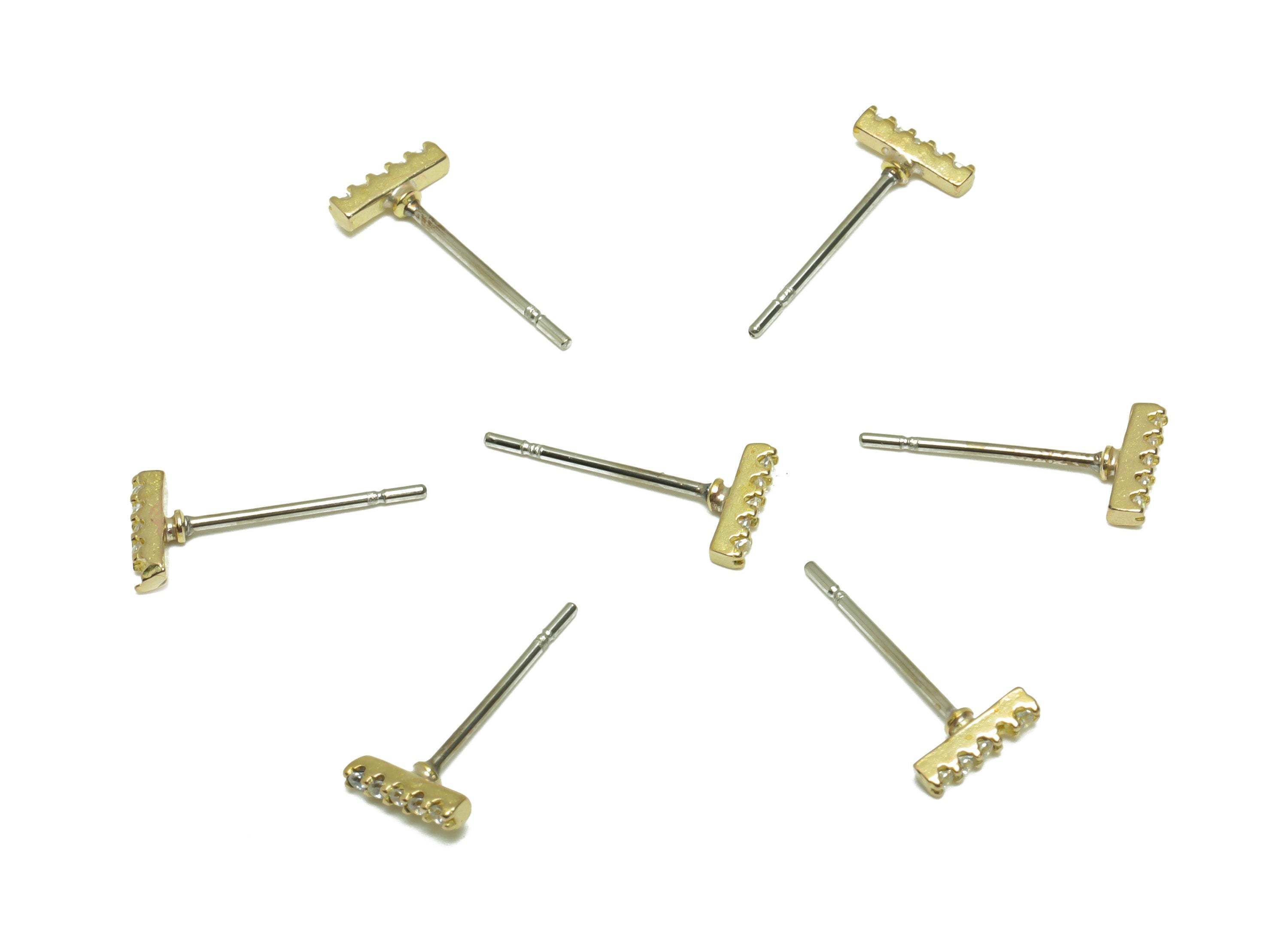 Brass CZ Rectangle Earring Stud - Raw Brass Cubic Zircon Stick Earring - Brass Minimalis Earring Post - Bar Stud Earring - 14x6x1mm - PP9782 - DOMEDBAZAAR