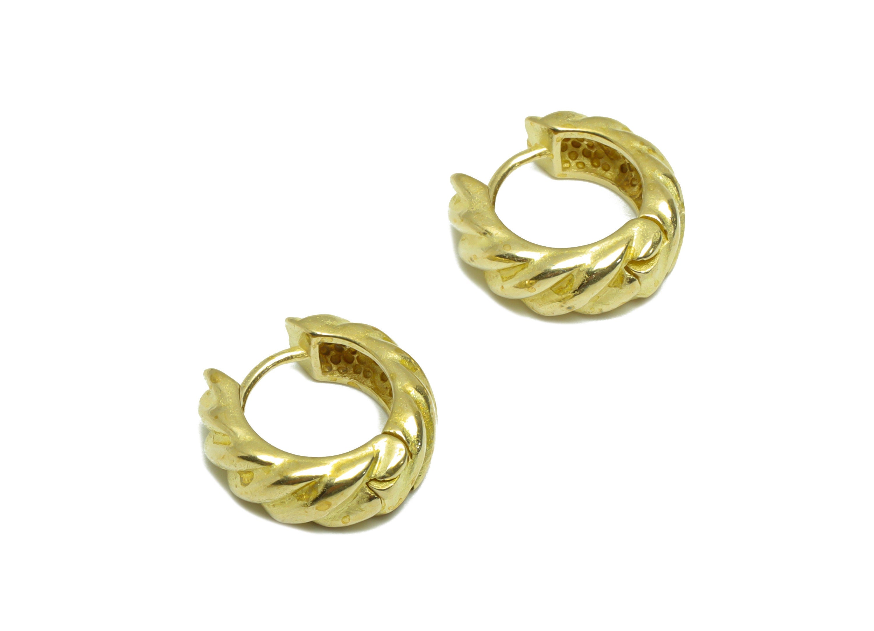 Brass Textured Huggie Hoop Earring - Raw Brass Twisted Wire Earring Clasp - Brass Twisted Huggie Earring - 14x13.4x5.2mm - PP9727 - DOMEDBAZAAR