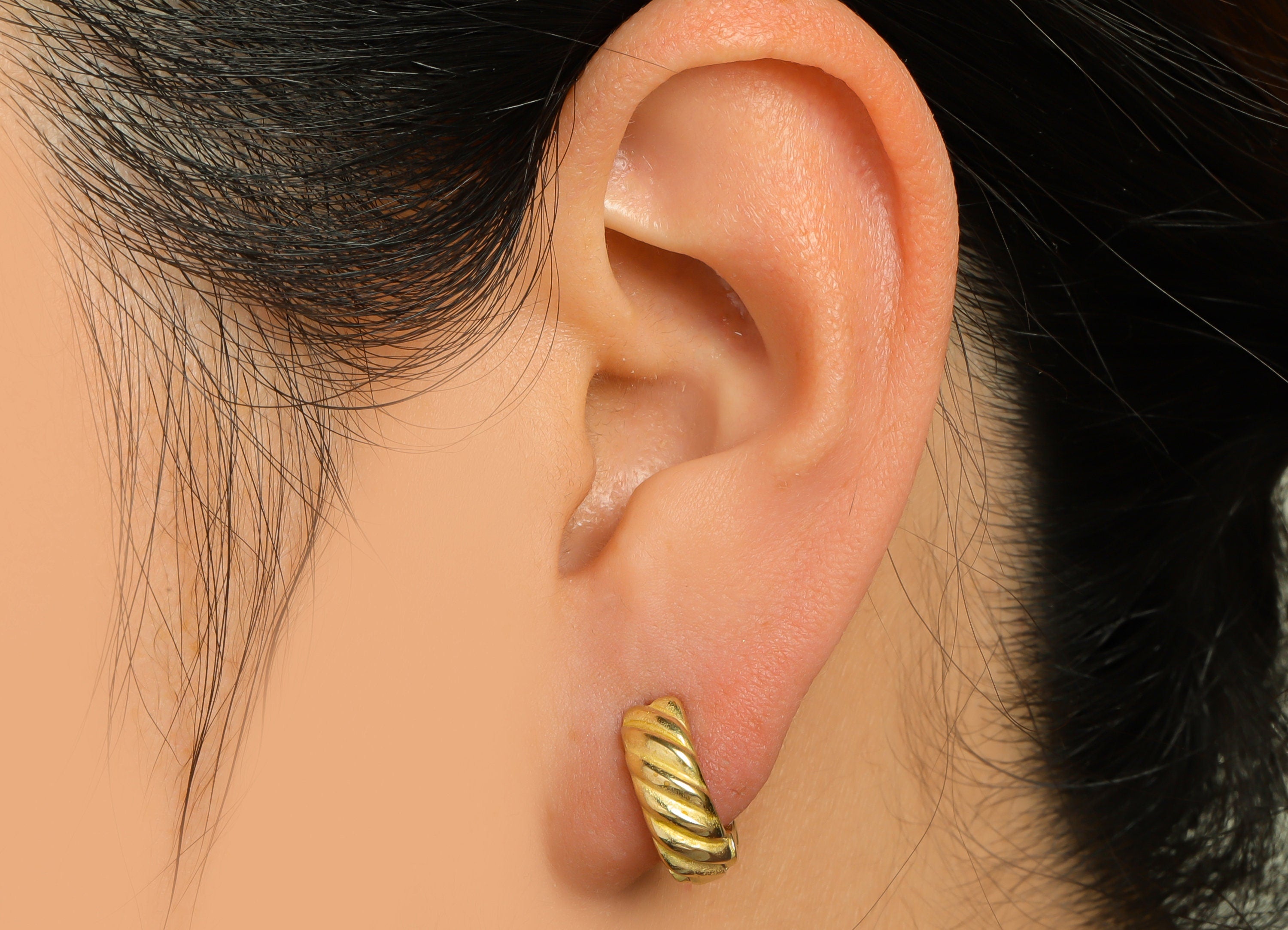 Brass Textured Huggie Hoop Earring - Raw Brass Twisted Wire Earring Clasp - Brass Twisted Huggie Earring - 14x13.4x5.2mm - PP9727 - DOMEDBAZAAR