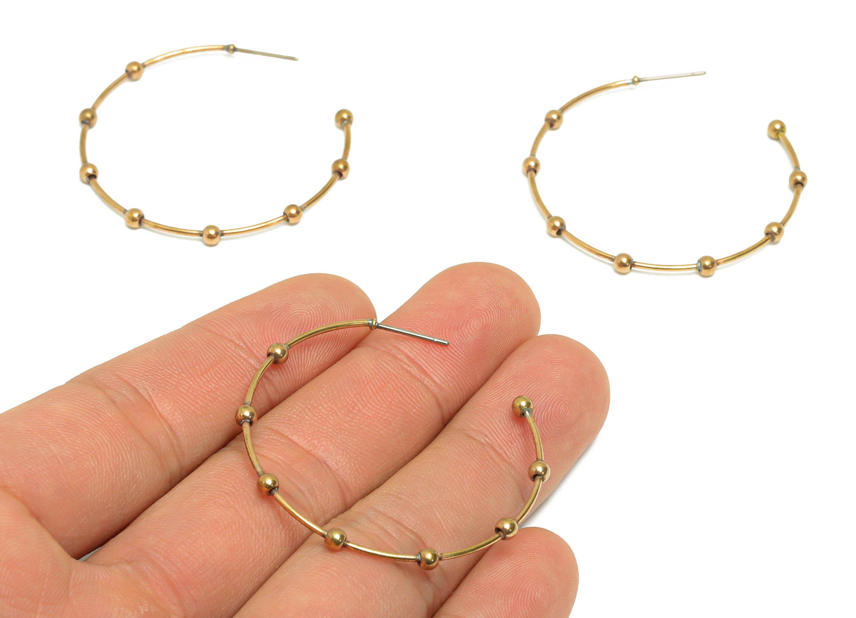 Brass Hoop Earring Stud - Raw Brass Hoop Earring Post - Brass Open Hoop Earring Post - Ball Wire C Hoop Earring - 41.44x40.5x2.8mm - PP9362 - DOMEDBAZAAR