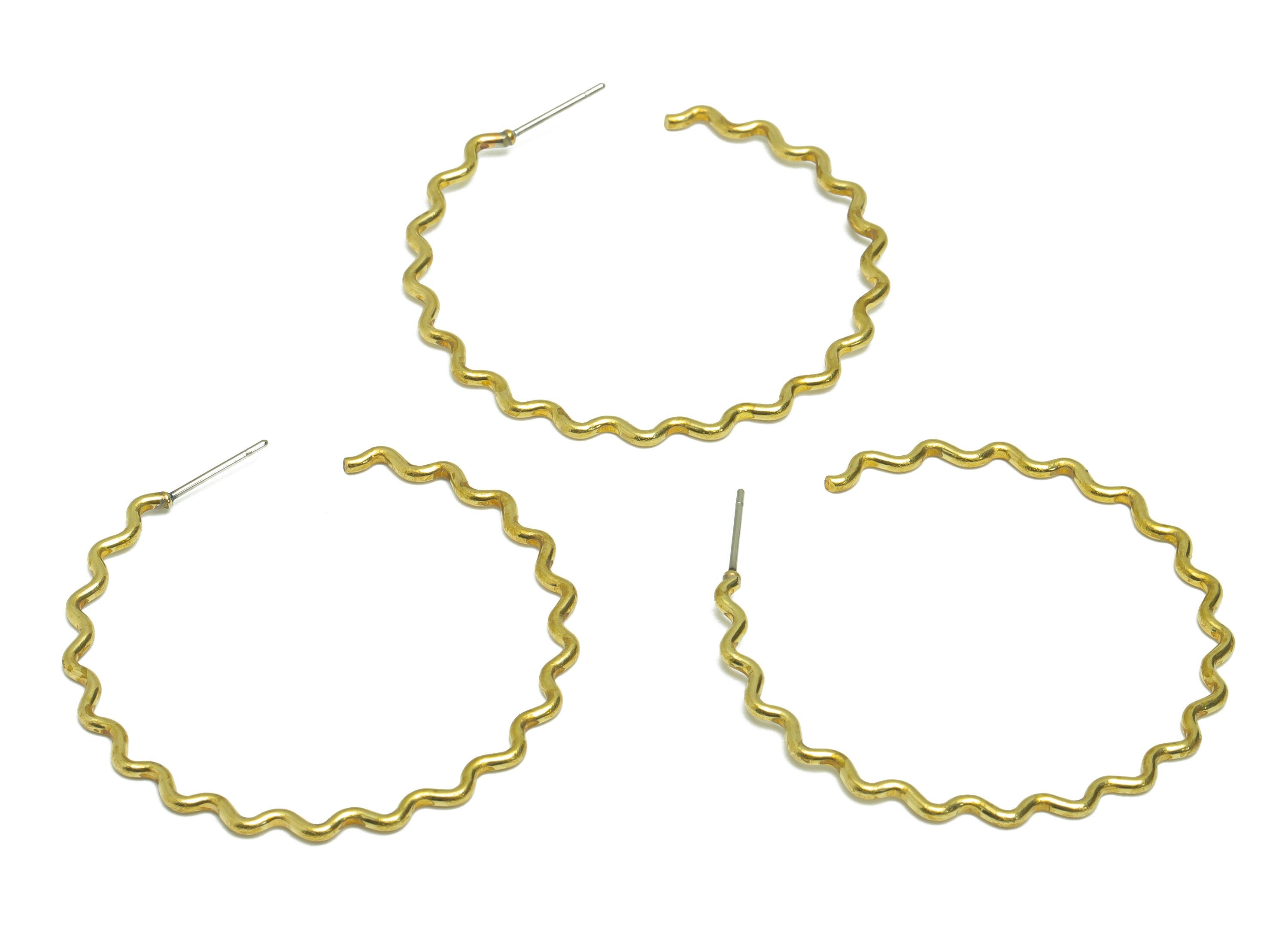 Brass Wire C Hoop Earring Stud - Raw Brass Wavy Hoop Earring Post - Brass Zig Zag Wire C Hoop Earring - Wavy Earring - 46x44x1.38mm - PP9365 - DOMEDBAZAAR