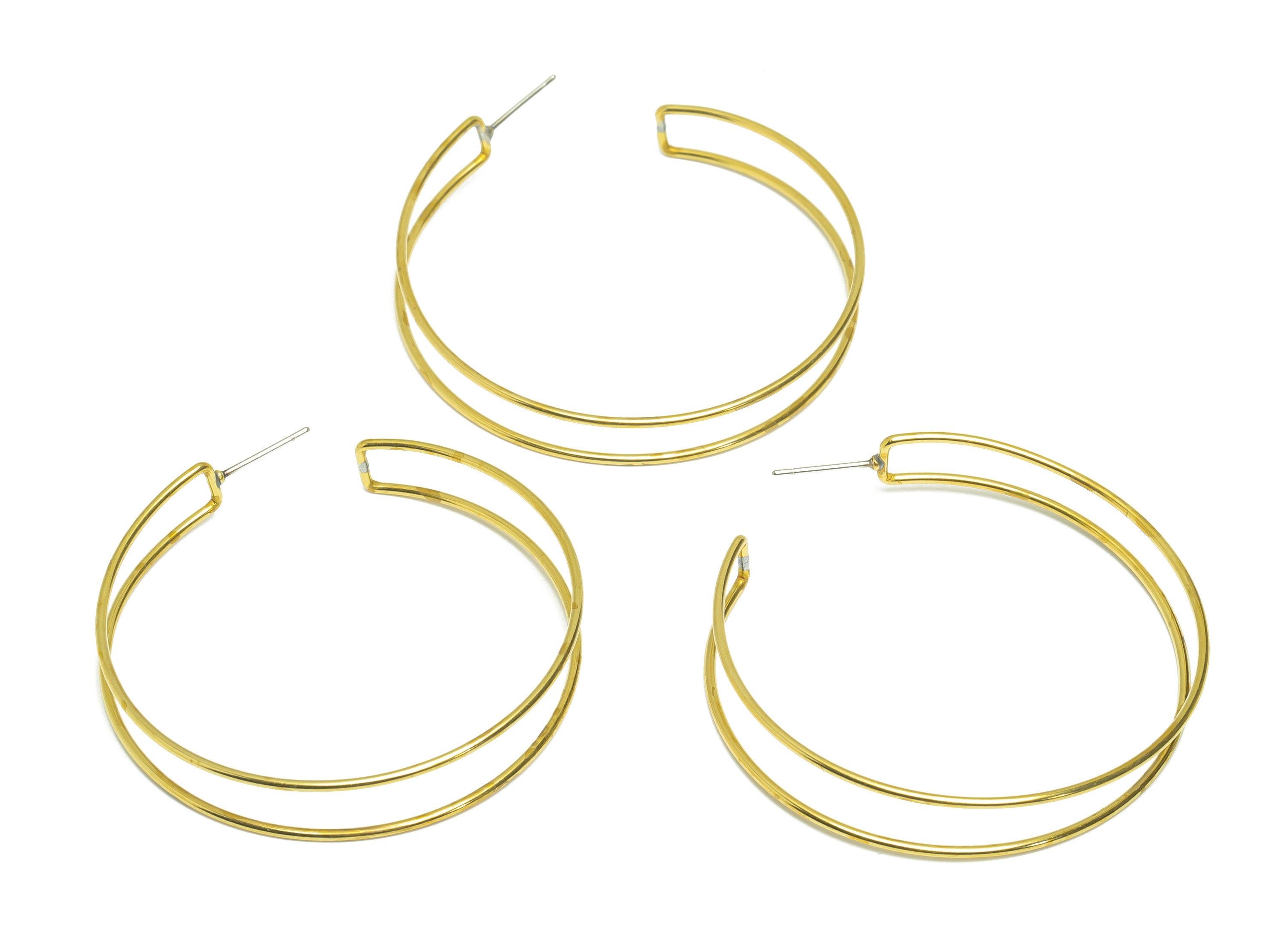 Brass Wire Hoop Earring Stud - Raw Brass Hoop Earring Post - Brass Open Hoop Earring Post - Brass Wire C Hoop Earring - 50x48x1mm - PP9354 - DOMEDBAZAAR