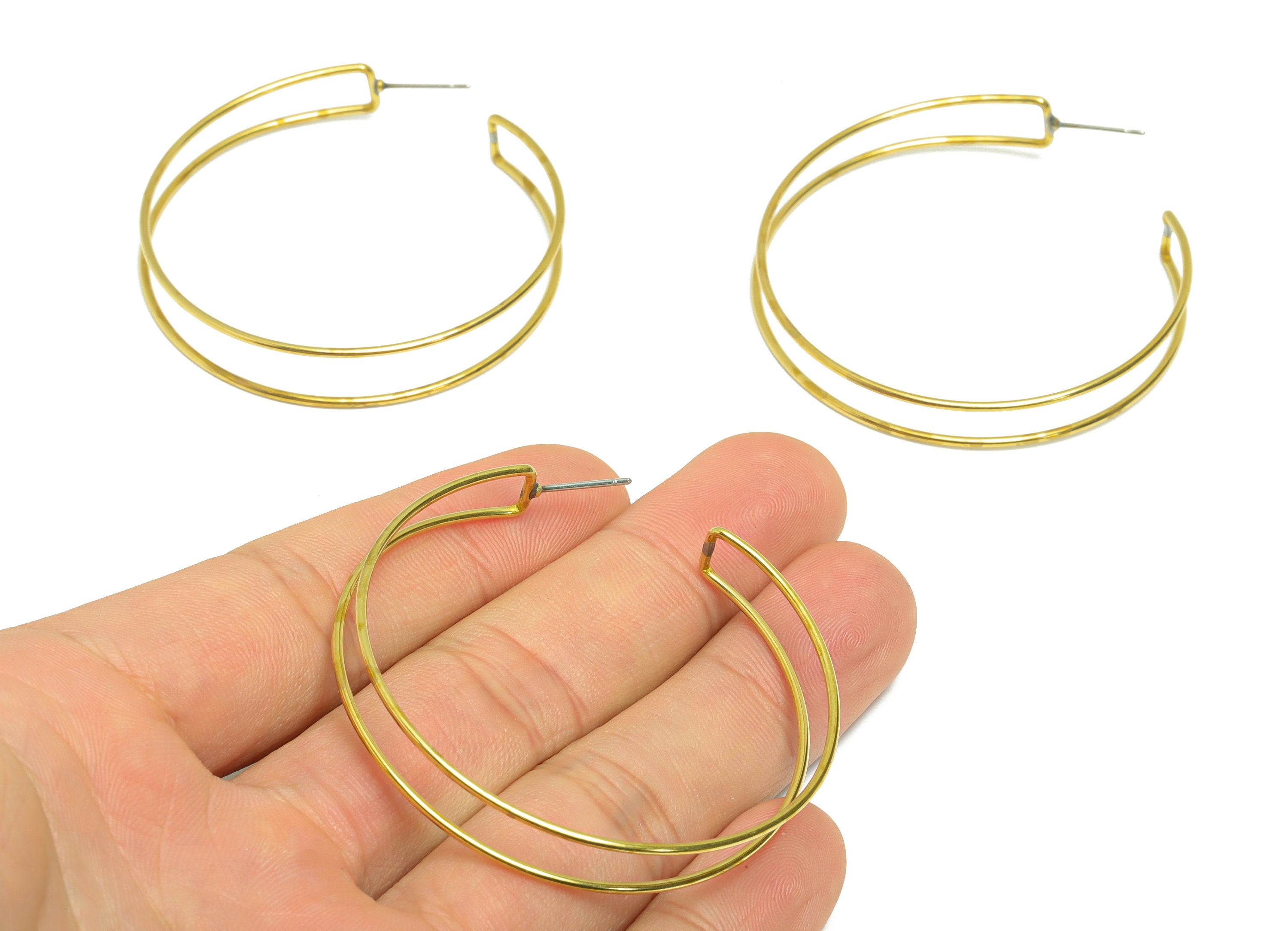 Brass Wire Hoop Earring Stud - Raw Brass Hoop Earring Post - Brass Open Hoop Earring Post - Brass Wire C Hoop Earring - 50x48x1mm - PP9354 - DOMEDBAZAAR