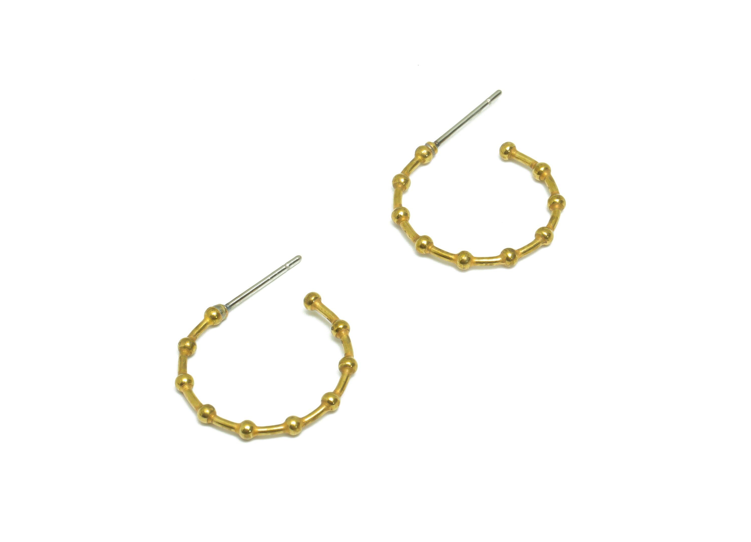 Brass Ball Hoop Earring Stud - Raw Brass Hoop Earring Post - Brass Ball Wire C Hoop Earring - Ball Hoop Earring - 24.76x18.25x1.8mm - PP9368 - DOMEDBAZAAR