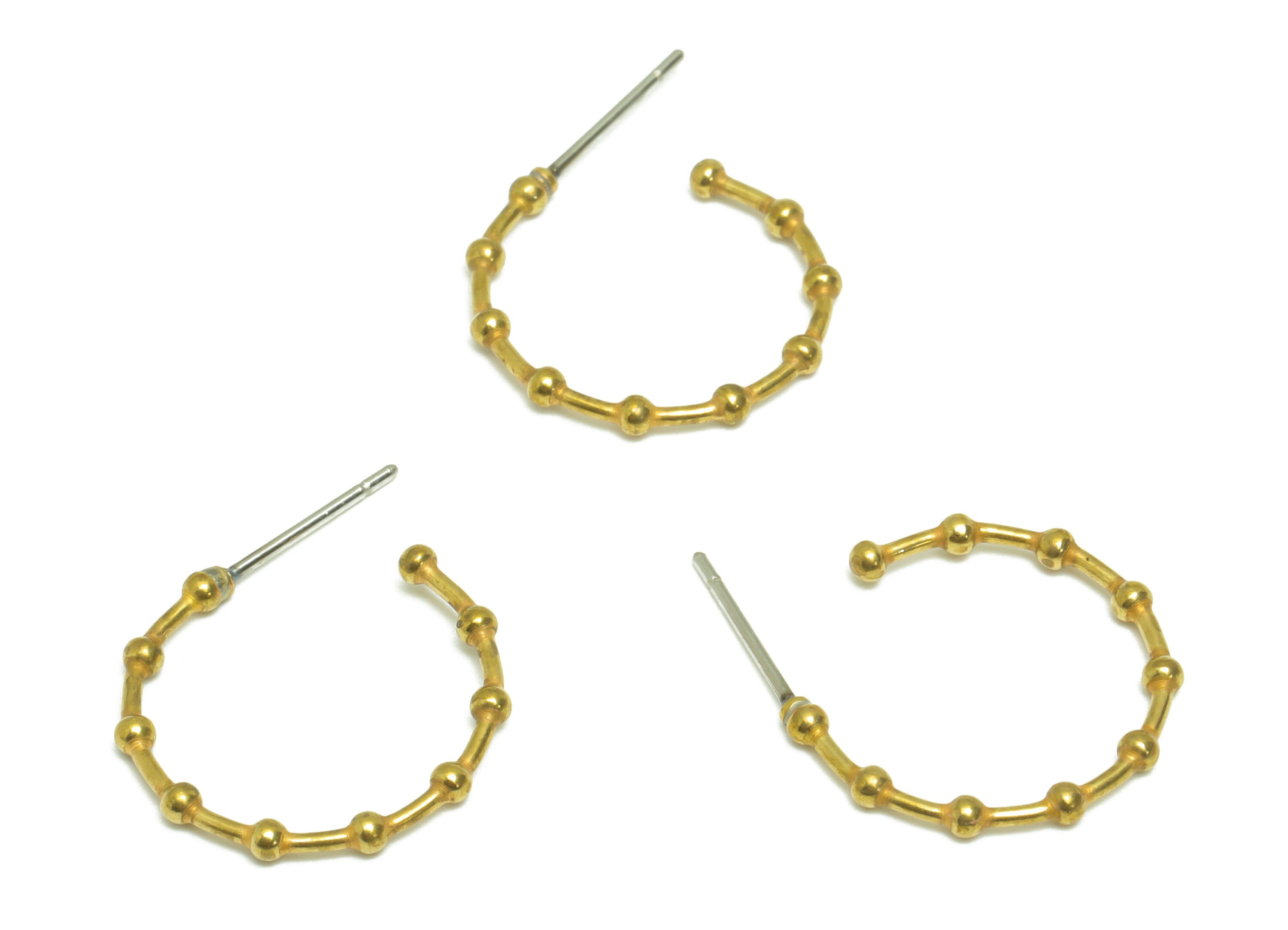 Brass Ball Hoop Earring Stud - Raw Brass Hoop Earring Post - Brass Ball Wire C Hoop Earring - Ball Hoop Earring - 24.76x18.25x1.8mm - PP9368 - DOMEDBAZAAR