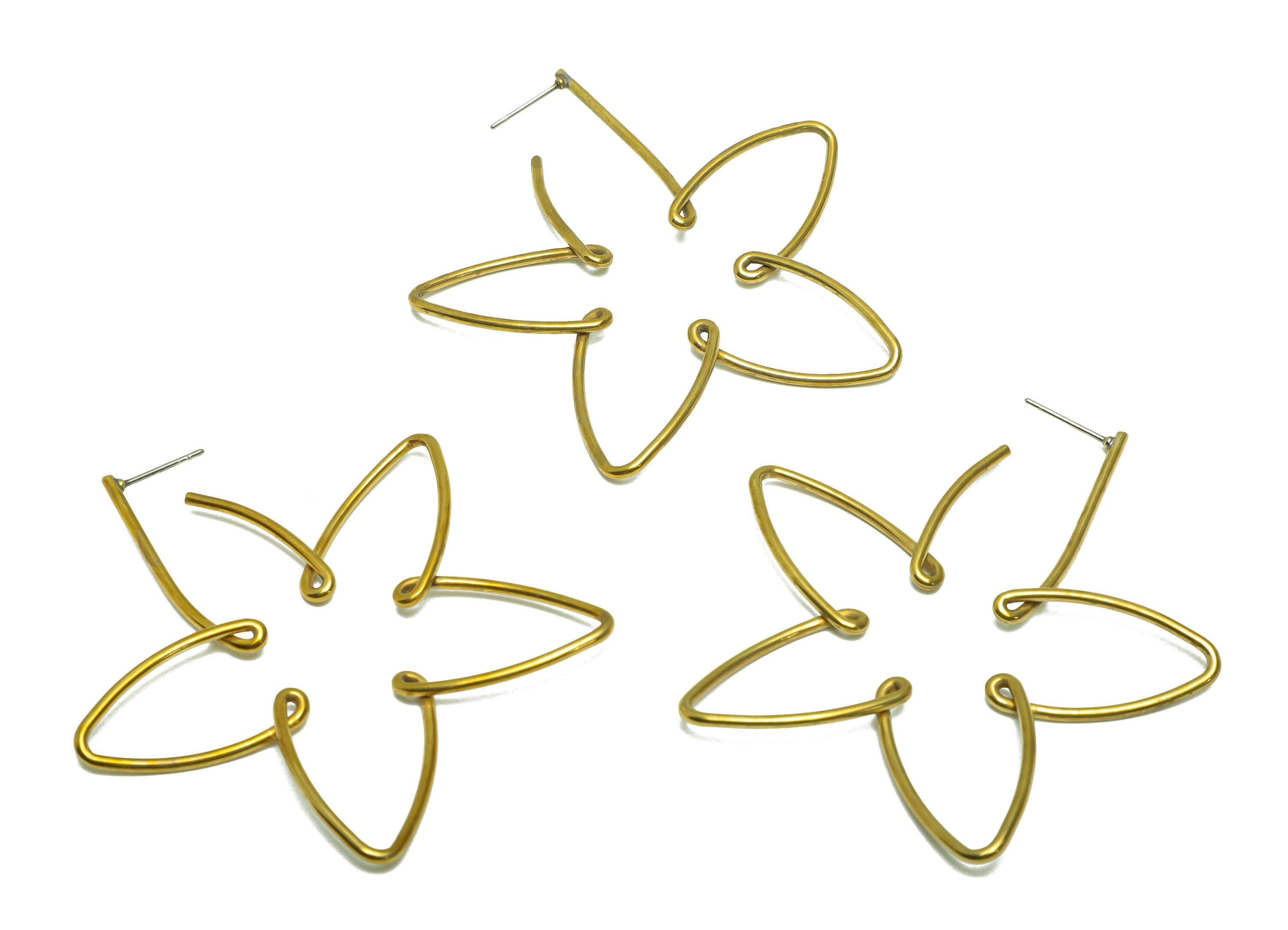 Brass Flower Wire Earring Stud - Raw Brass Wire Earring Post - Brass Star Earring Post - Flower Earring Post - 57.64x52.2x1.4mm - PP9348 - DOMEDBAZAAR