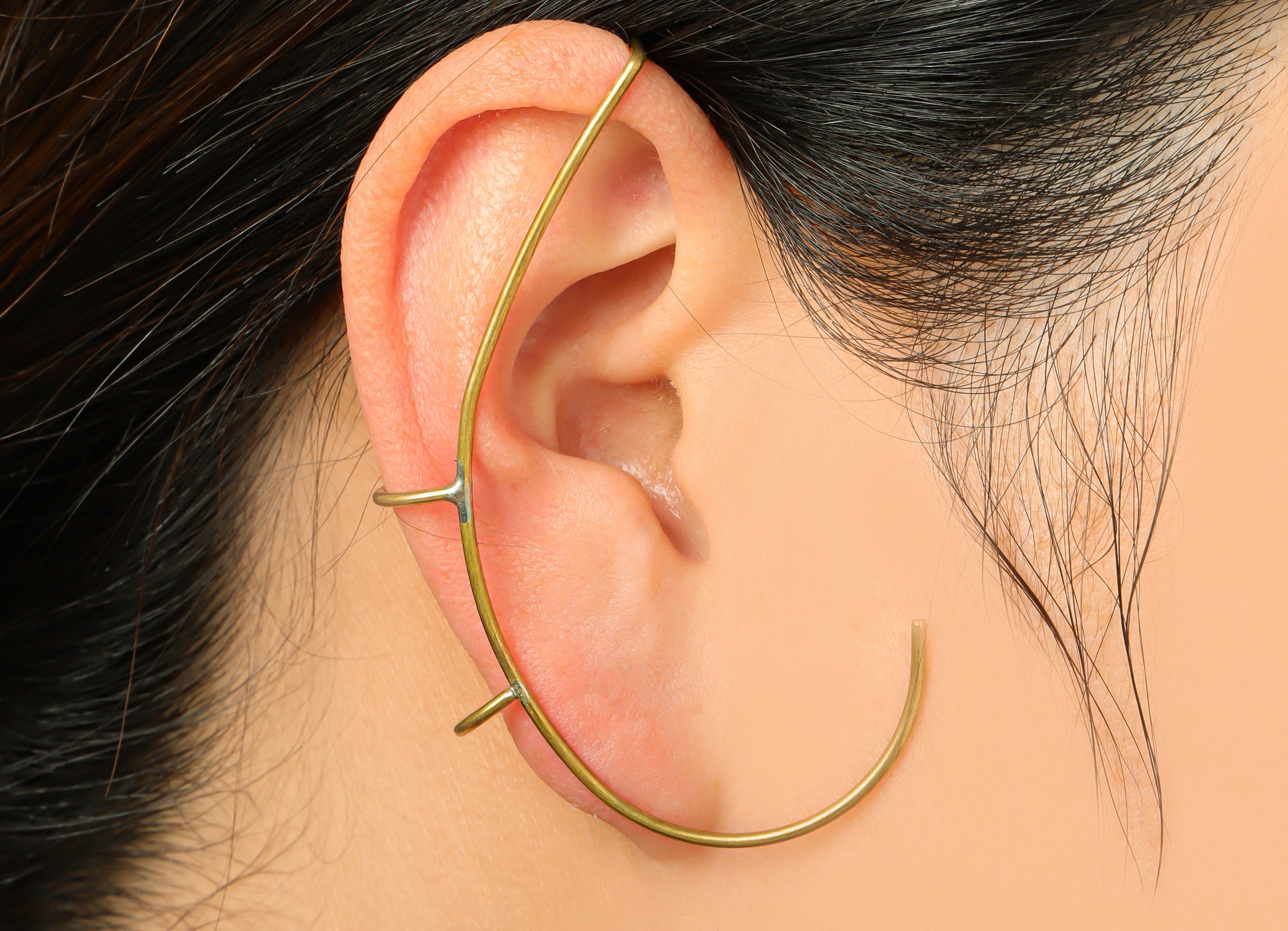 Brass Wires Ear Cuff Earring - Brass Wires Earring - Wires Earring Bone Hanging - Hanging Ear Cuff Earring - 60x39x1mm - PP9349 - DOMEDBAZAAR